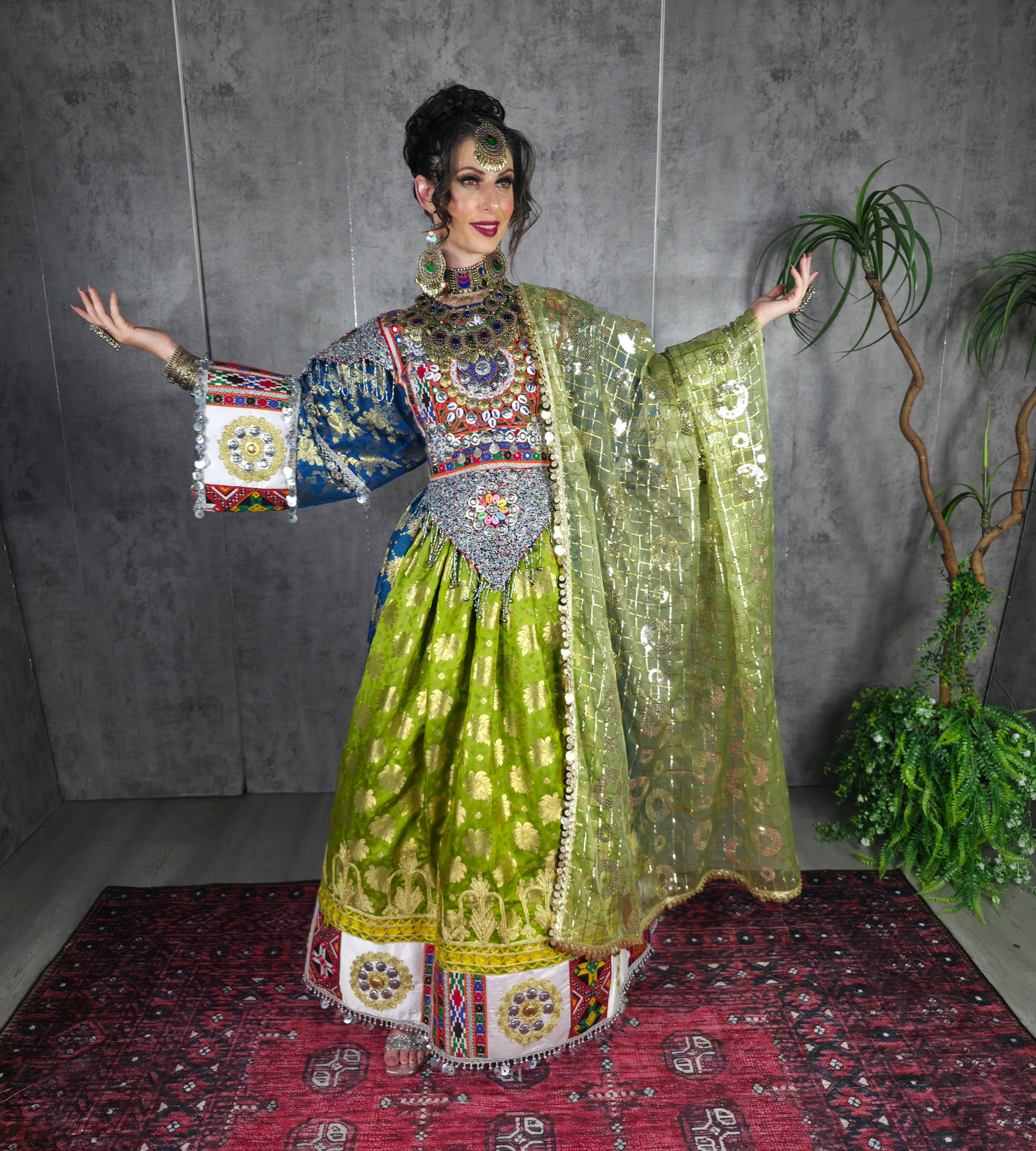 Pista/Blue Banaras Dress