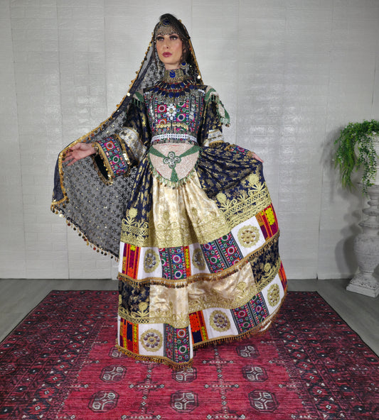 Navy/Beige Banaras Dress