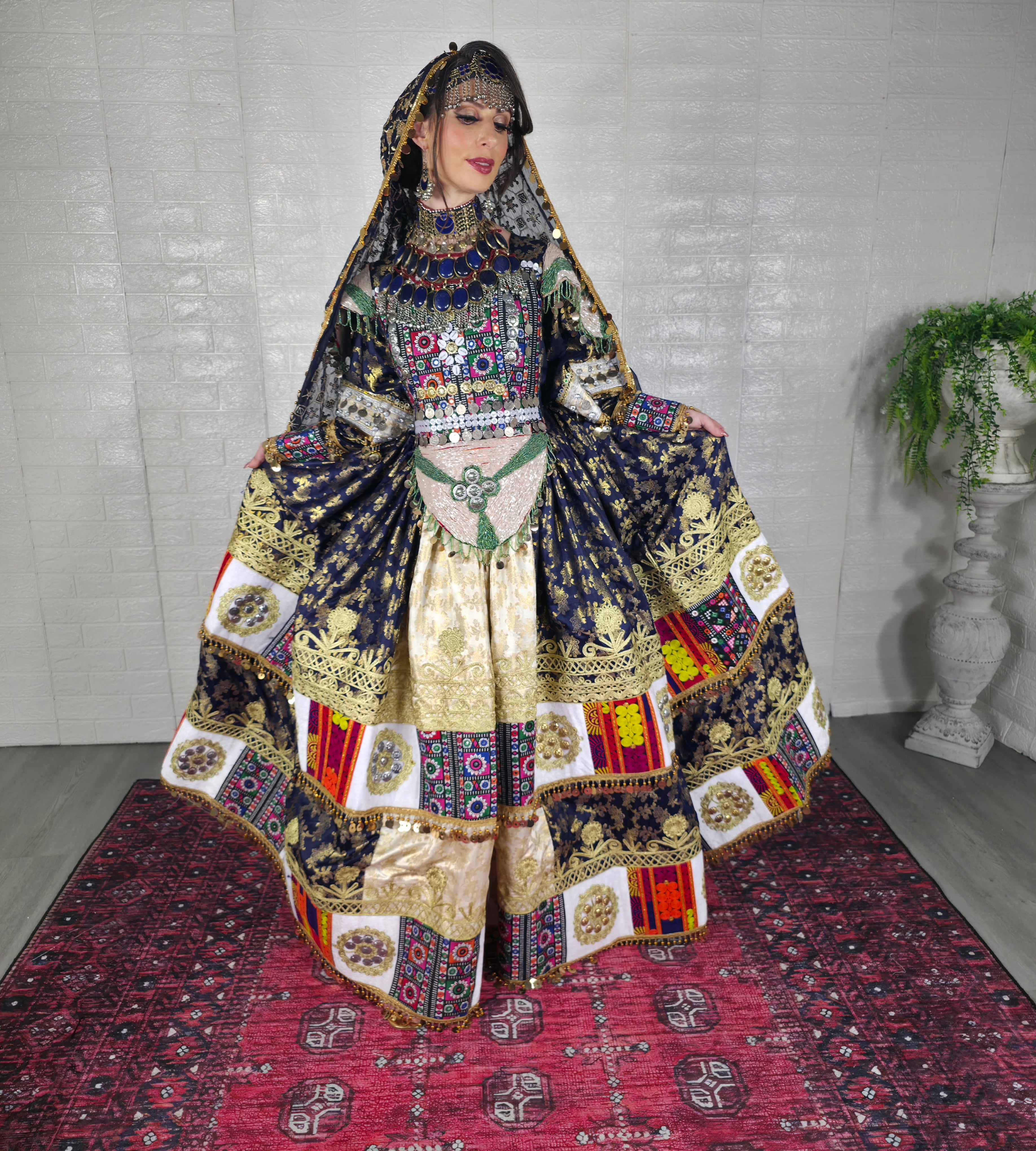 Navy/Beige Banaras Dress