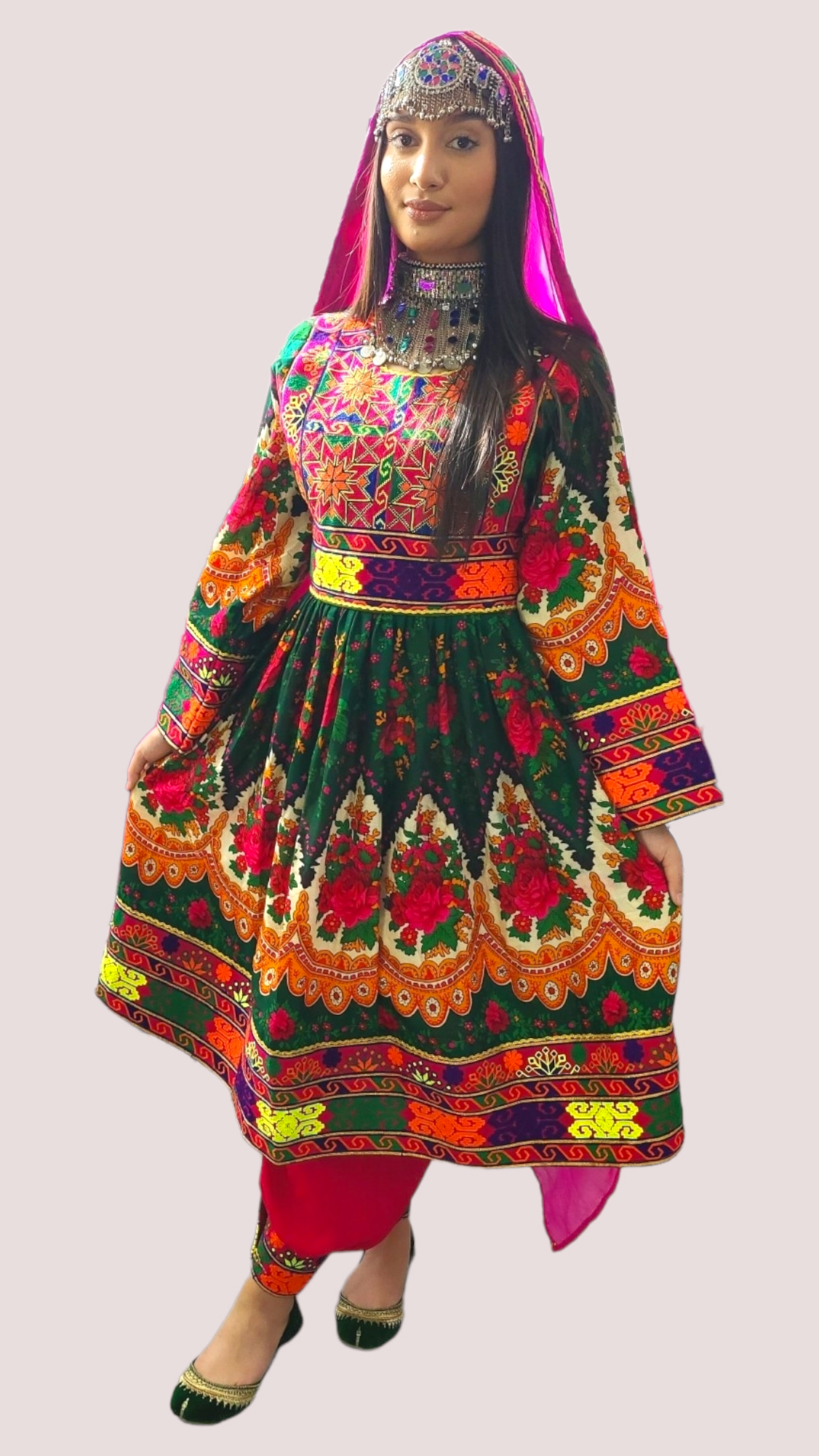 Green Floral Afghan Dress