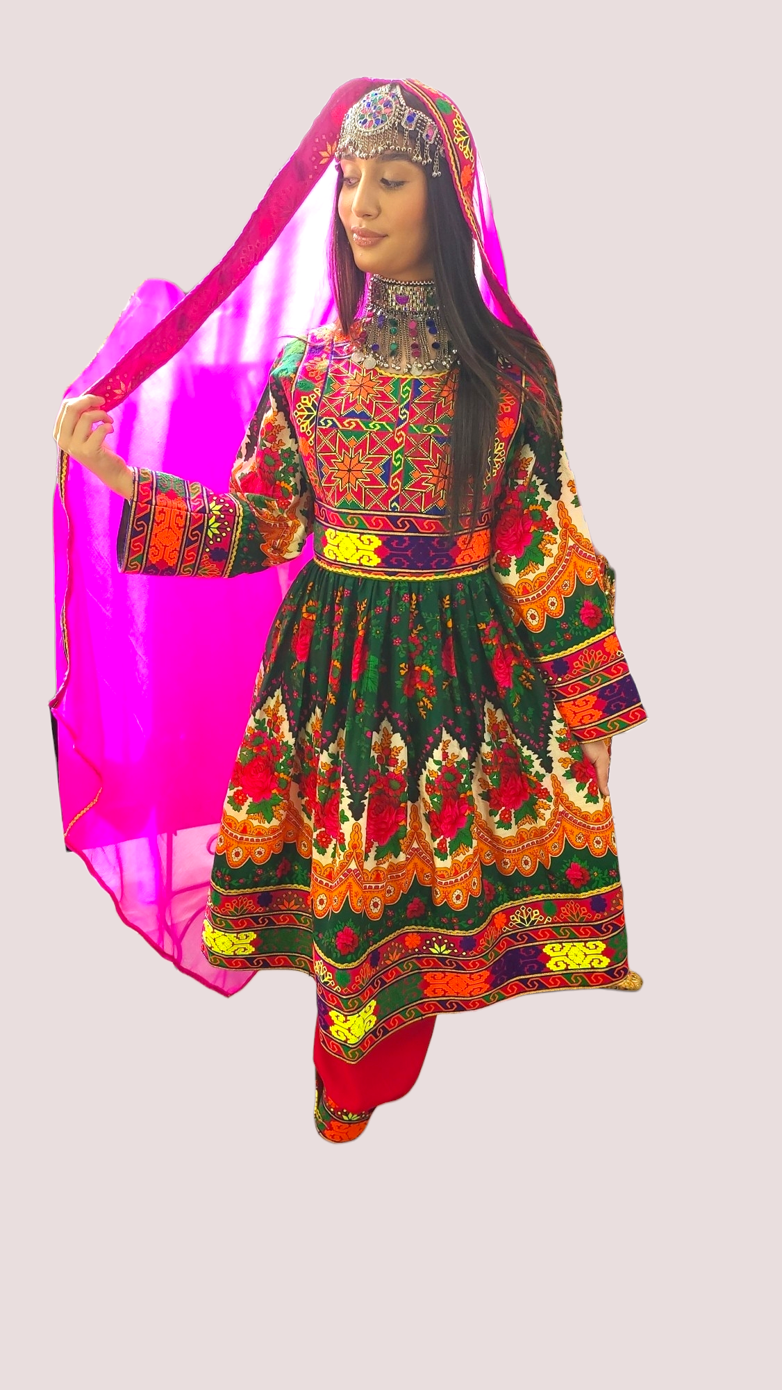 Green Floral Afghan Dress