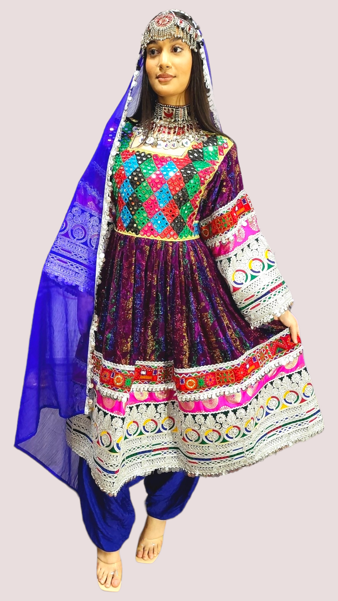 Purple Zari Velvet Kuchi Dress