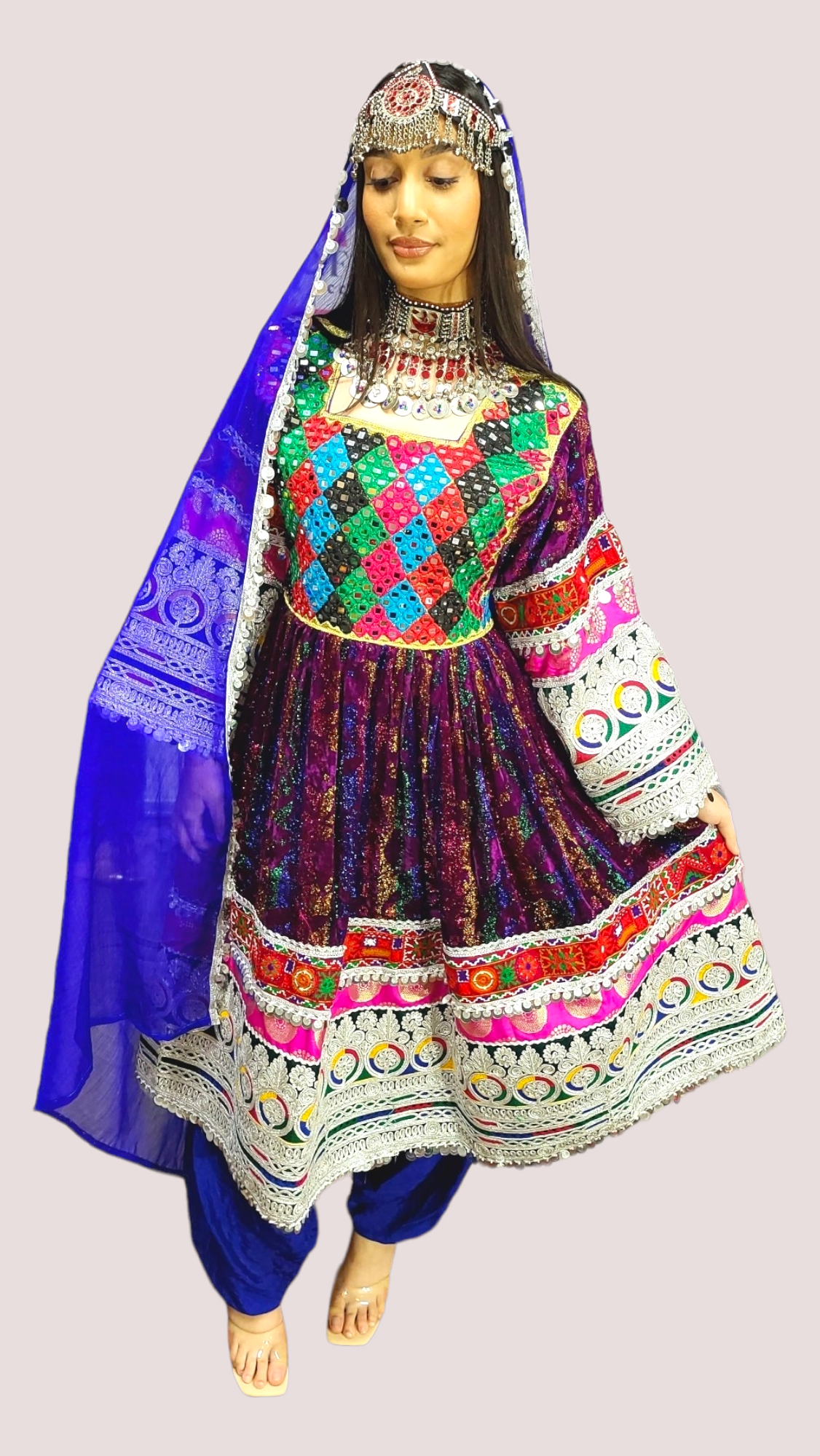 Purple Zari Velvet Kuchi Dress