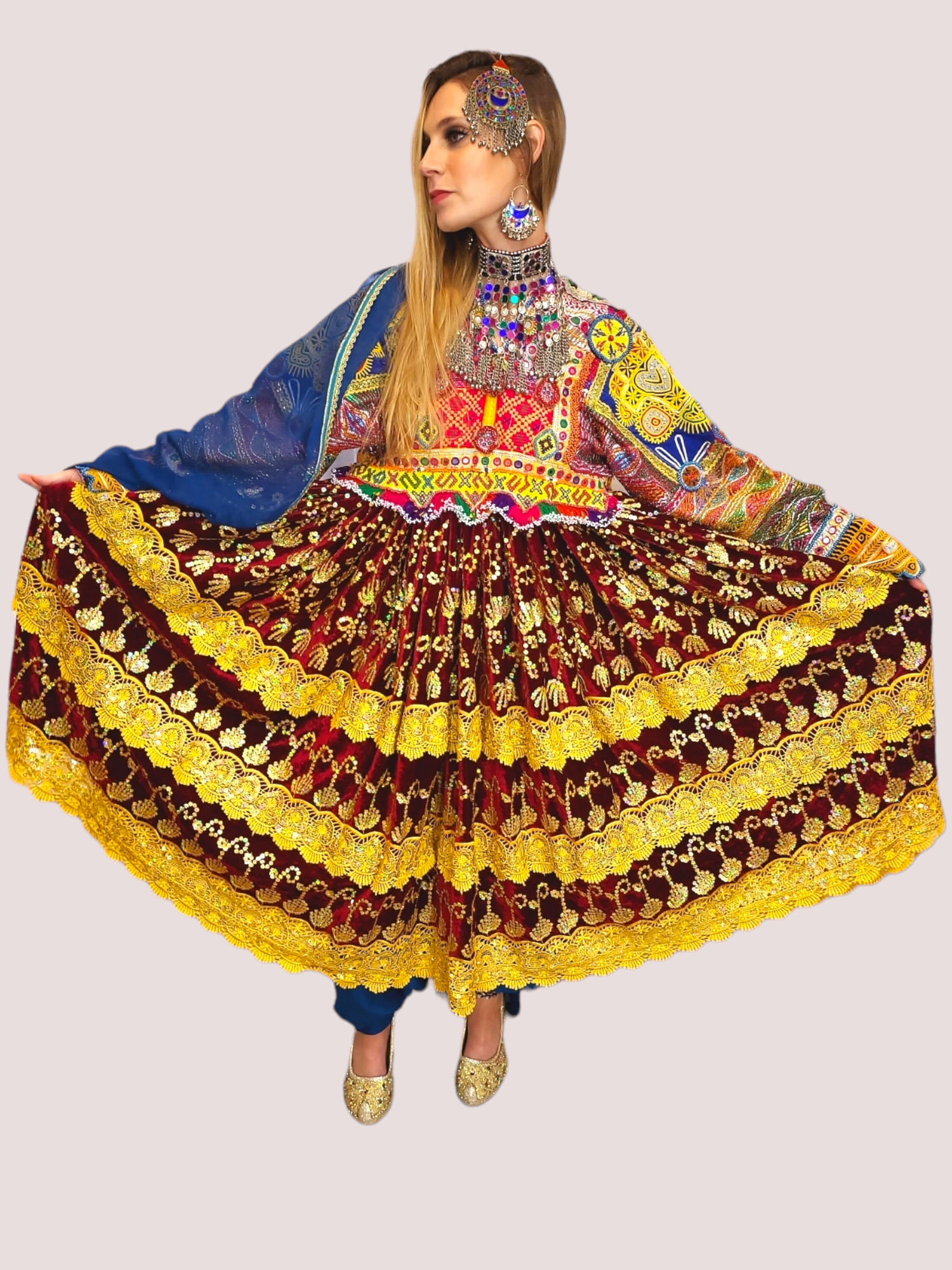 Golden Sequin Vintage Kuchi Dress