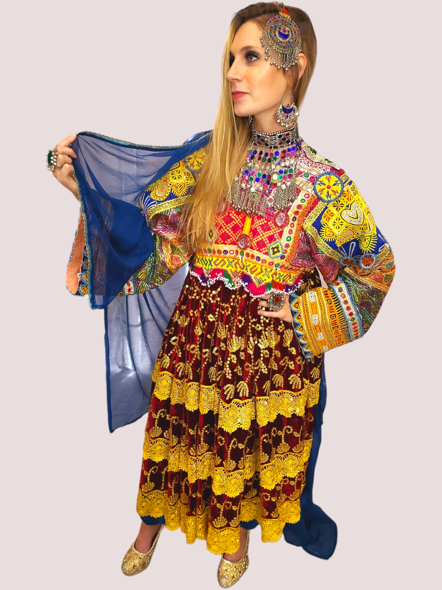 Golden Sequin Vintage Kuchi Dress