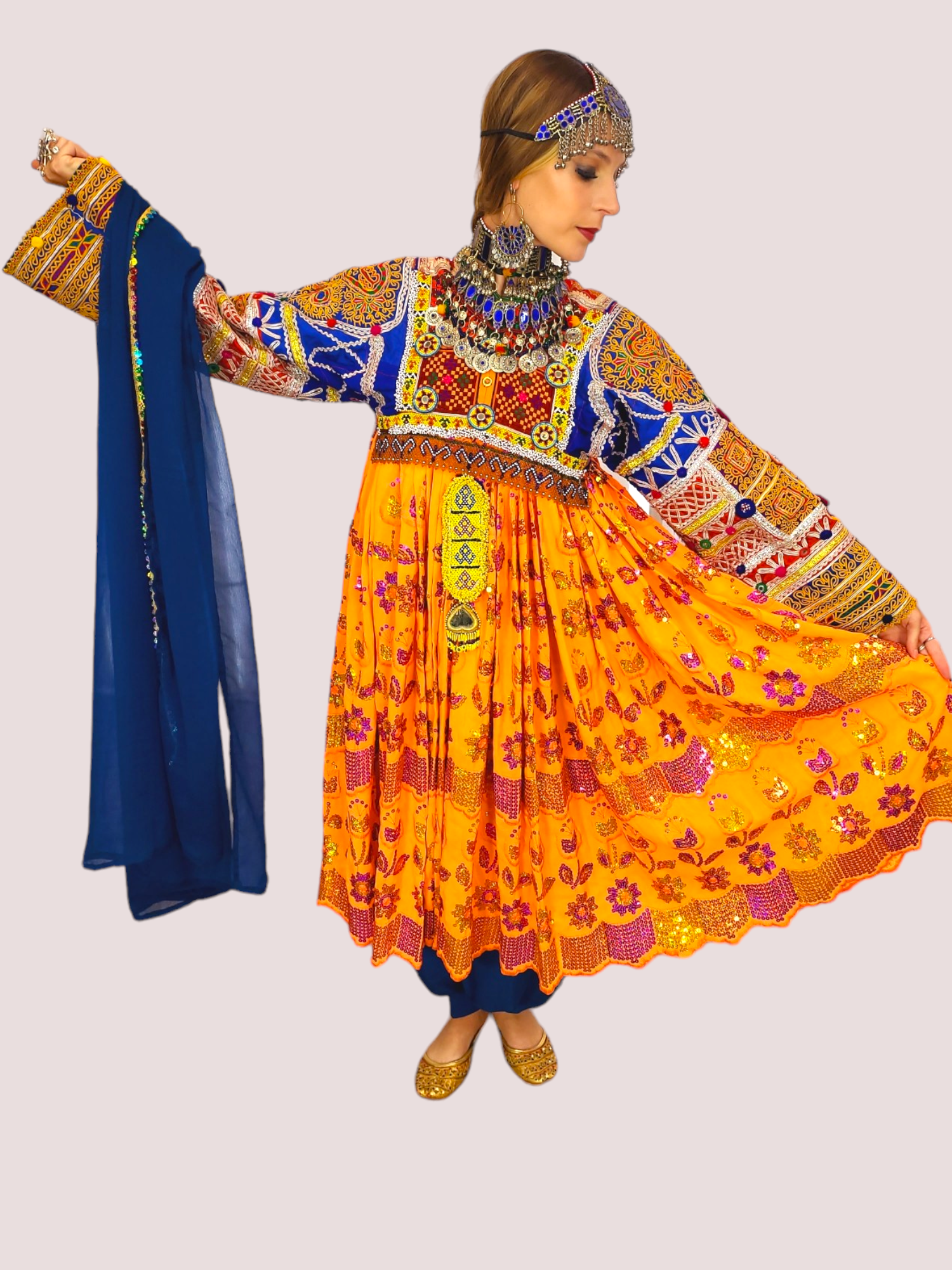 Orange sequin Kuchi Dress