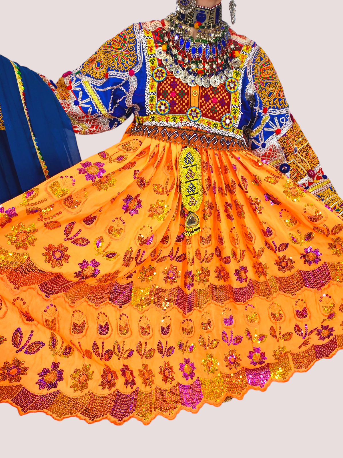 Orange sequin Kuchi Dress