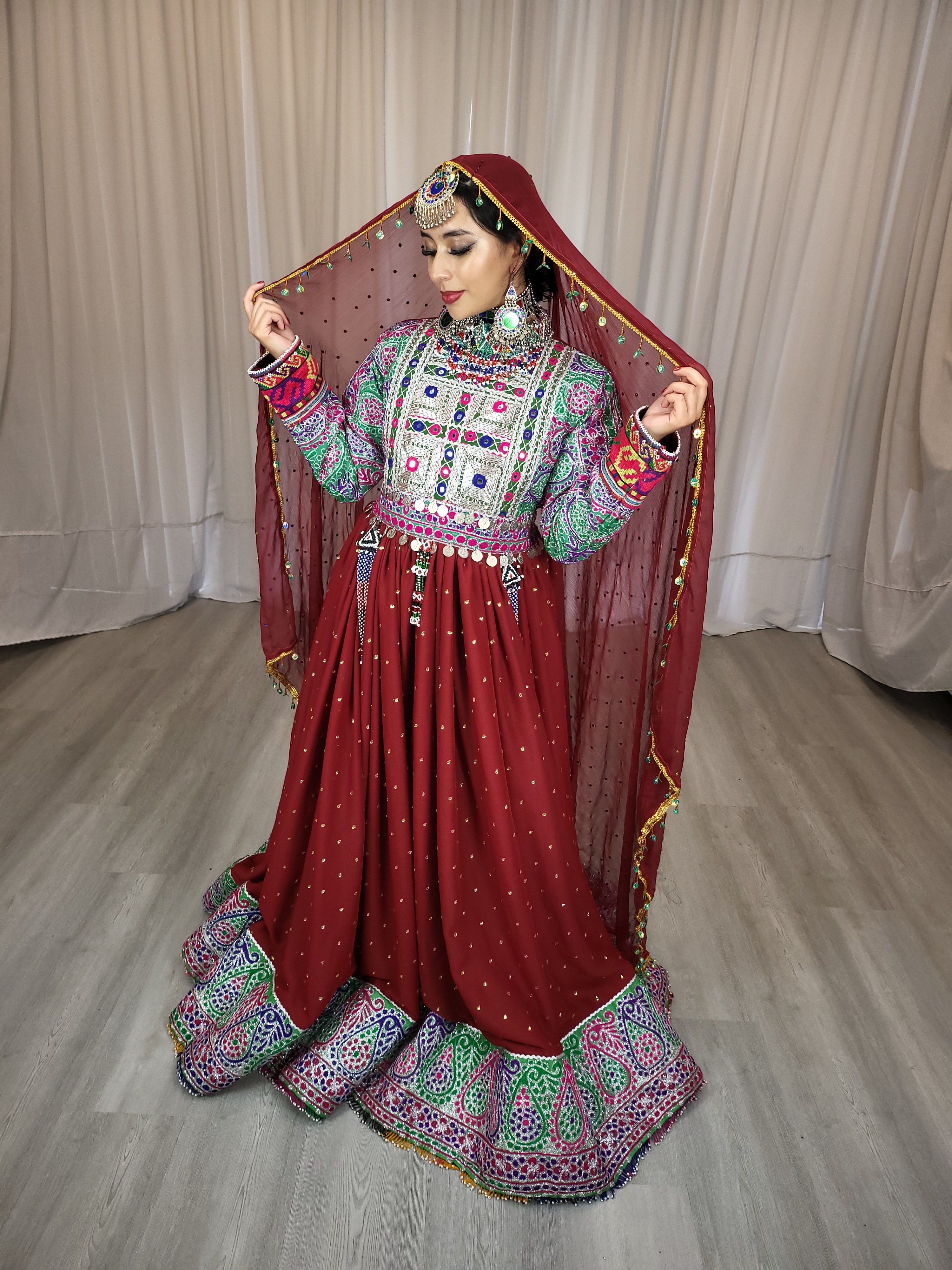 Maroon Bridal Afghan Dress