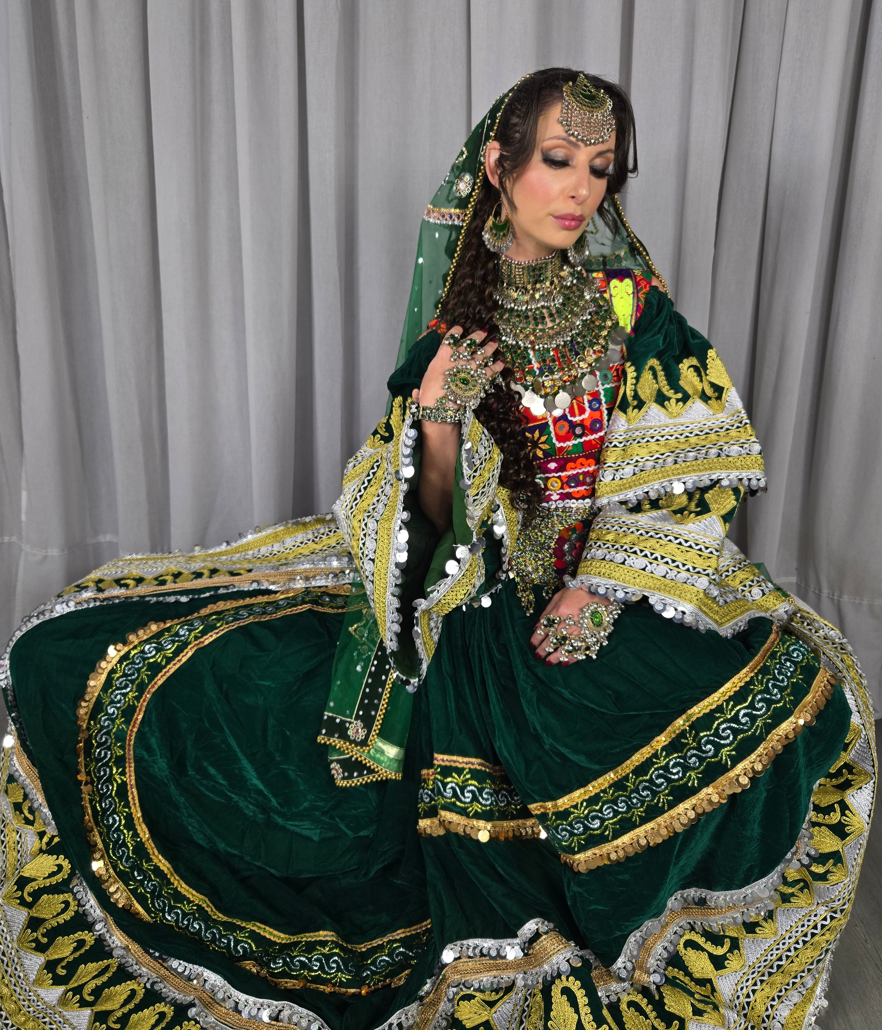 Green Bakhmal Bridal Dress