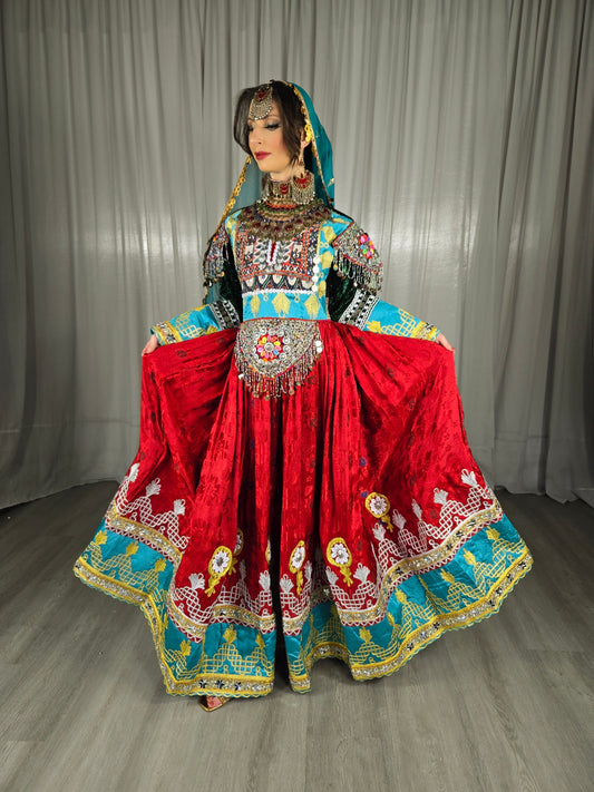 Red Gule Bakhmal Dress