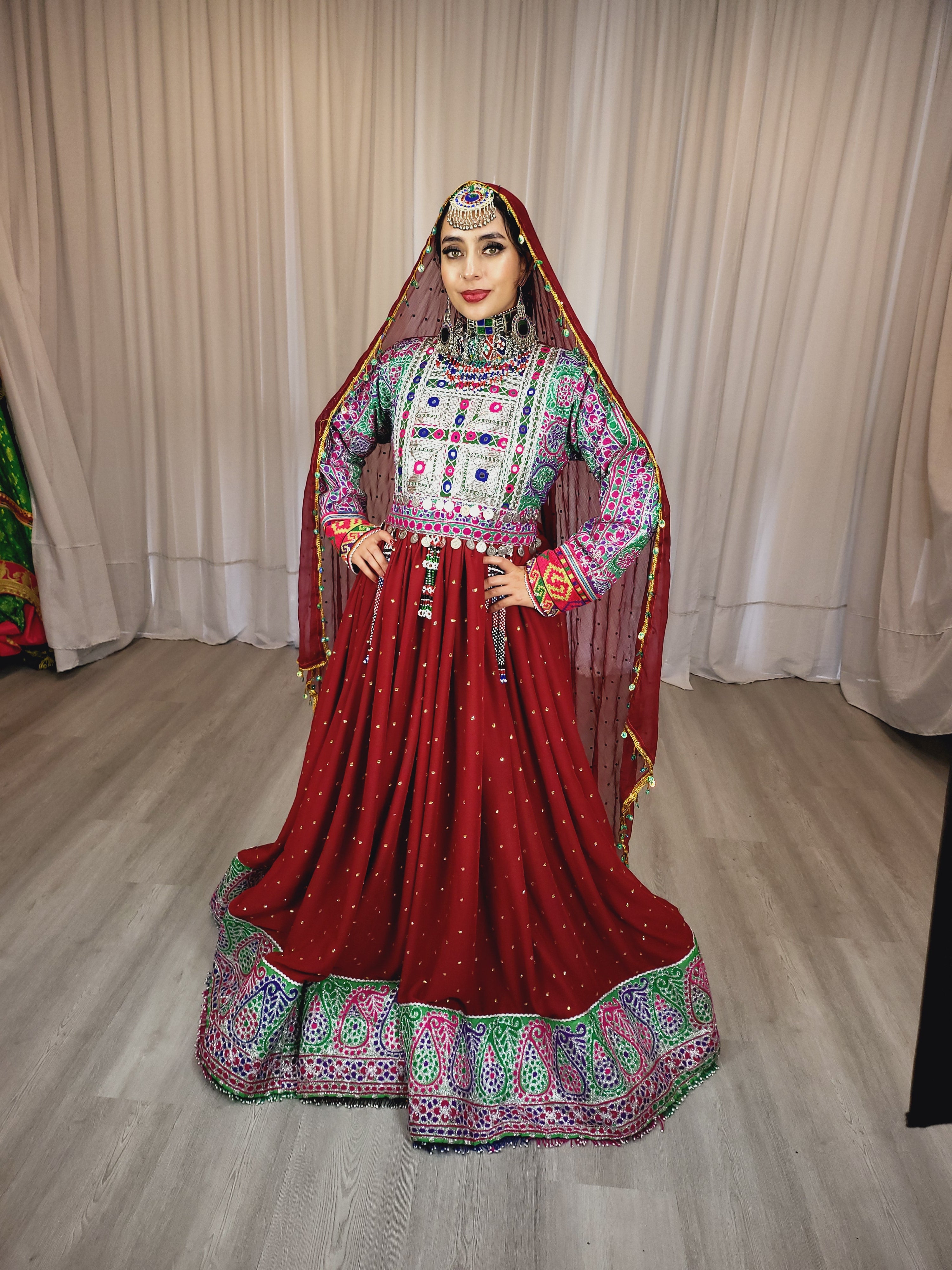Maroon Bridal Afghan Dress
