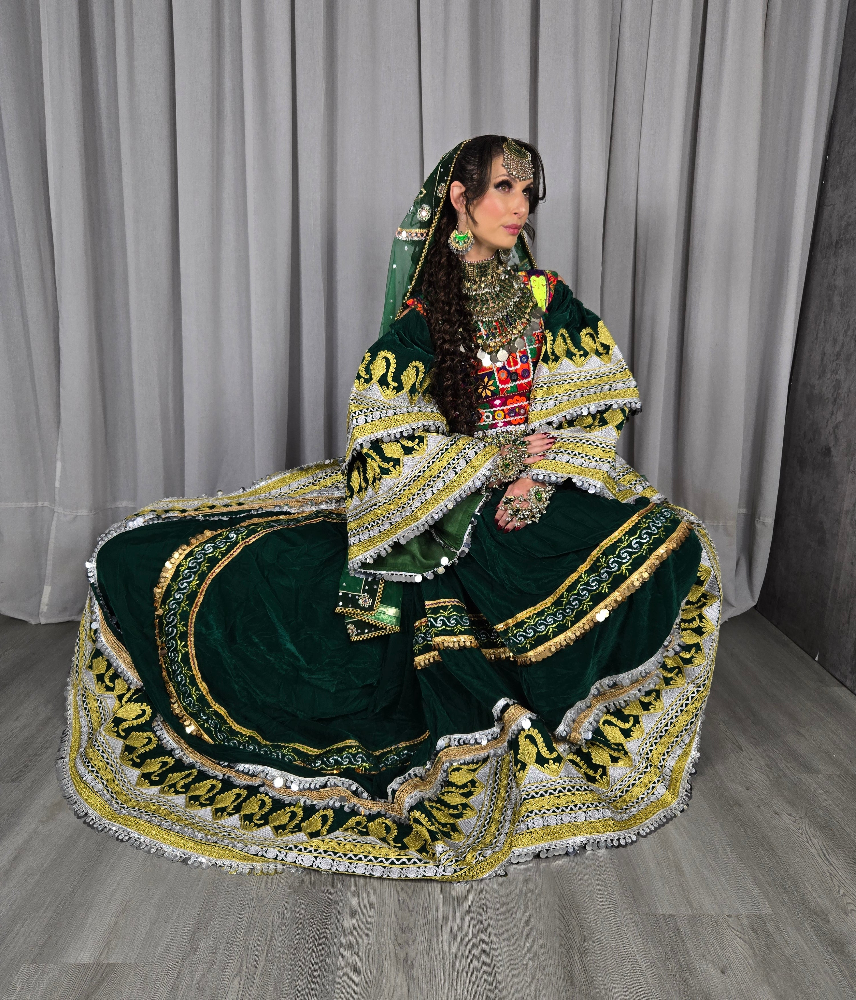 Green Bakhmal Bridal Dress