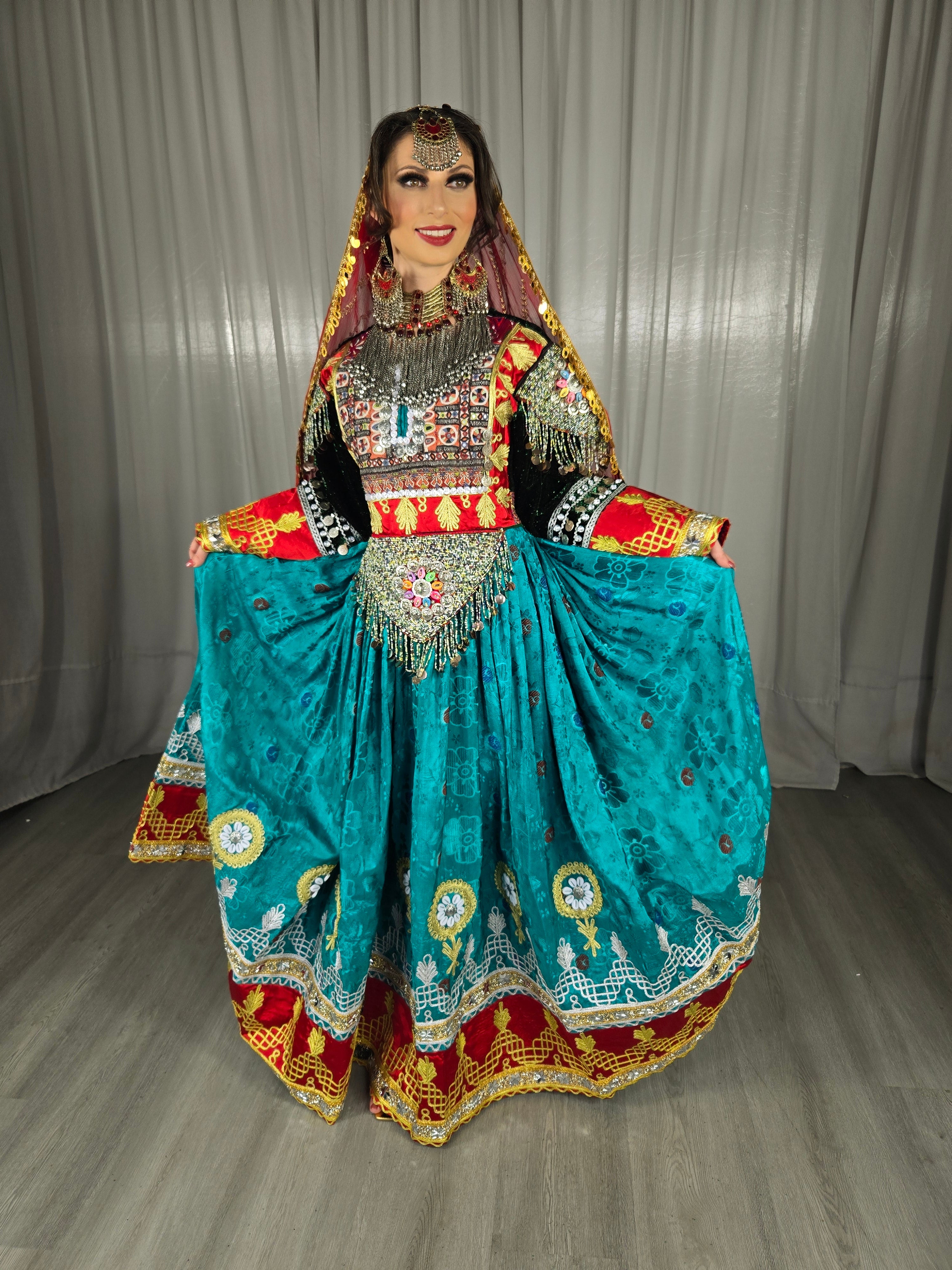 Turquoise Gule Bakhmal Dress