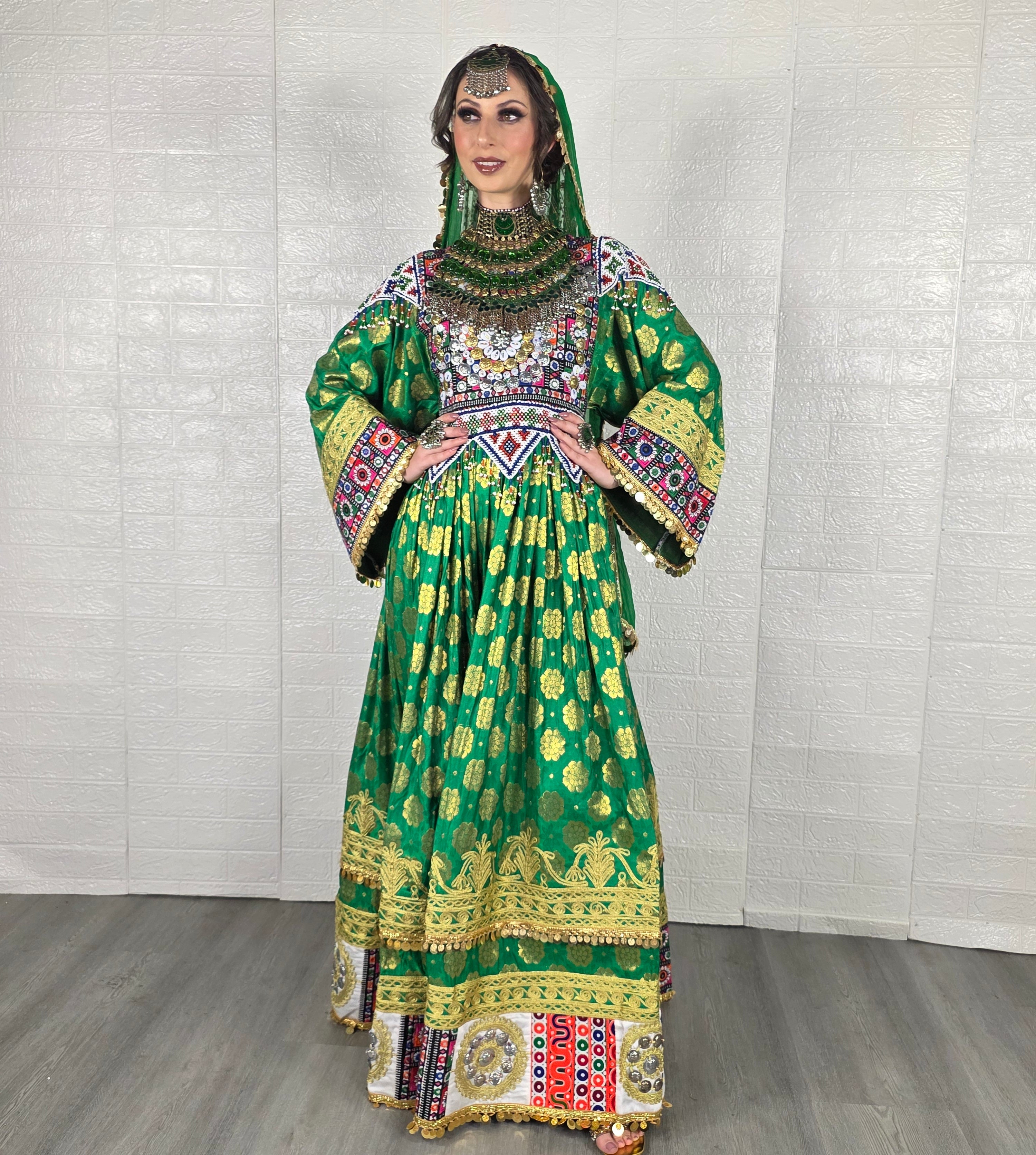 Green Banaras Plate Dress