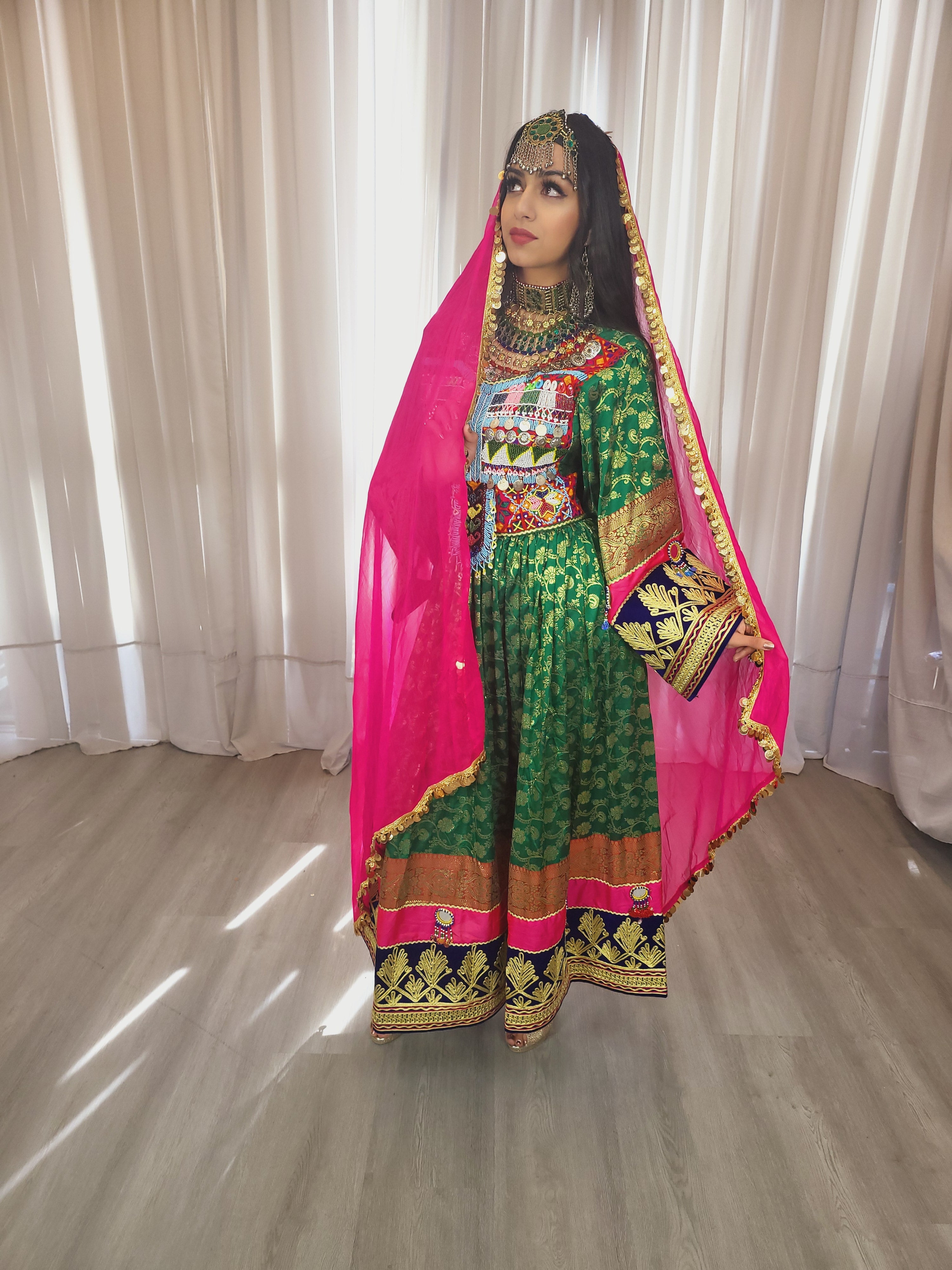 Green Pink Banaras Dress