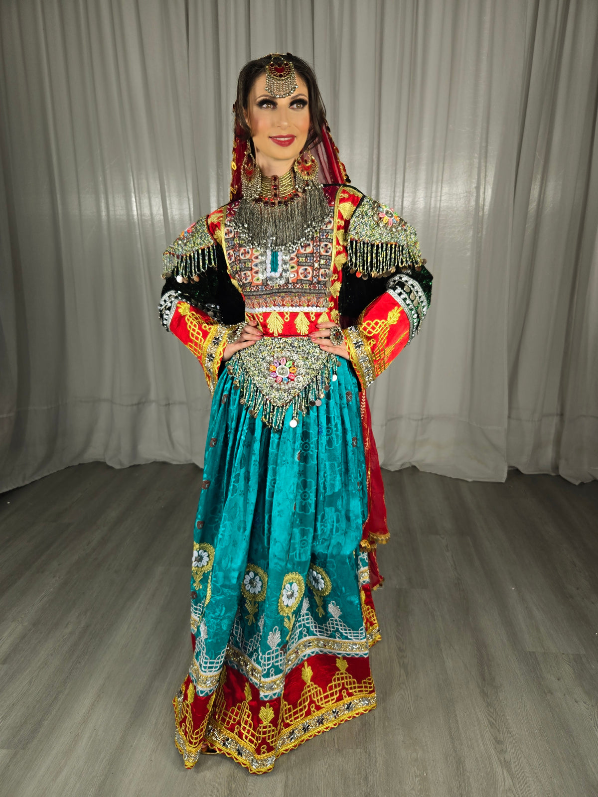 Turquoise Gule Bakhmal Dress