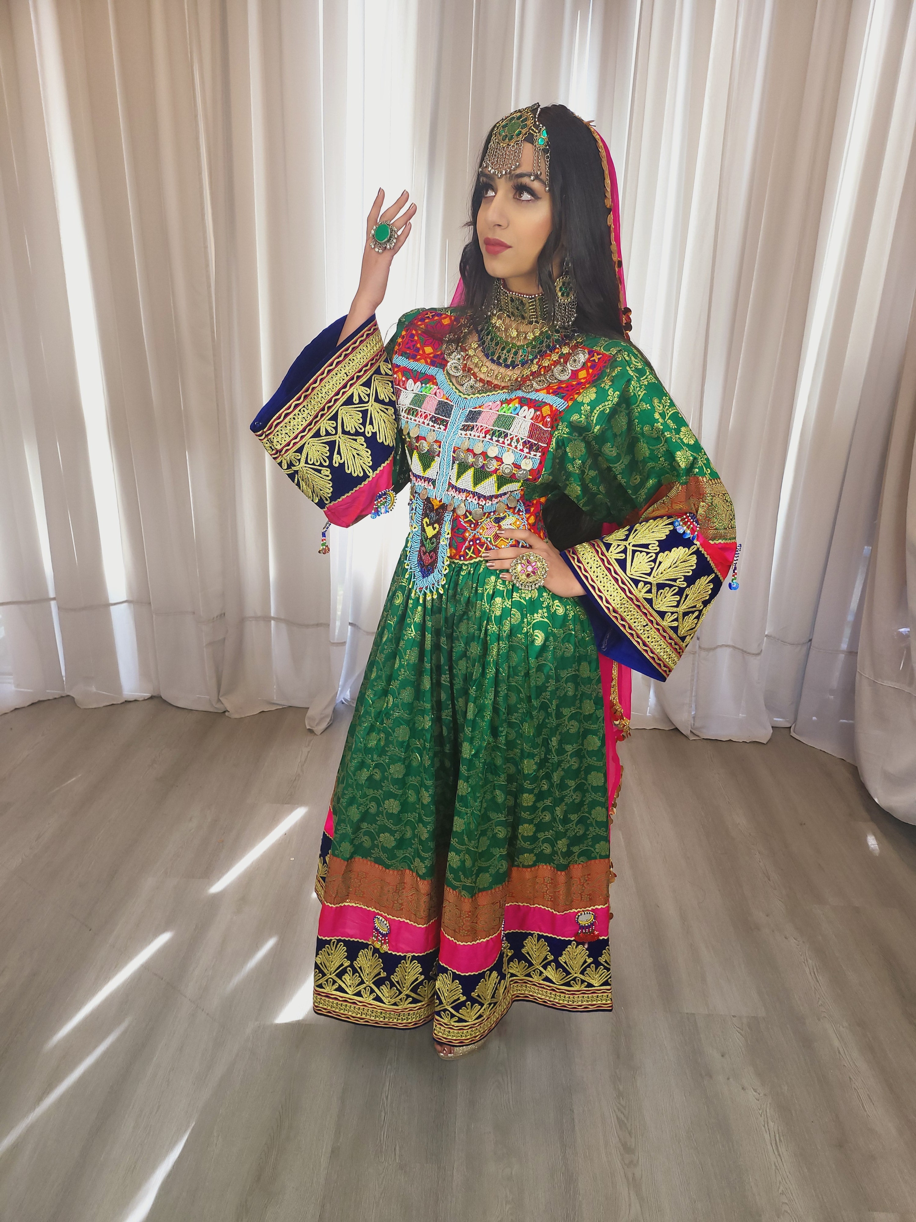 Green Pink Banaras Dress