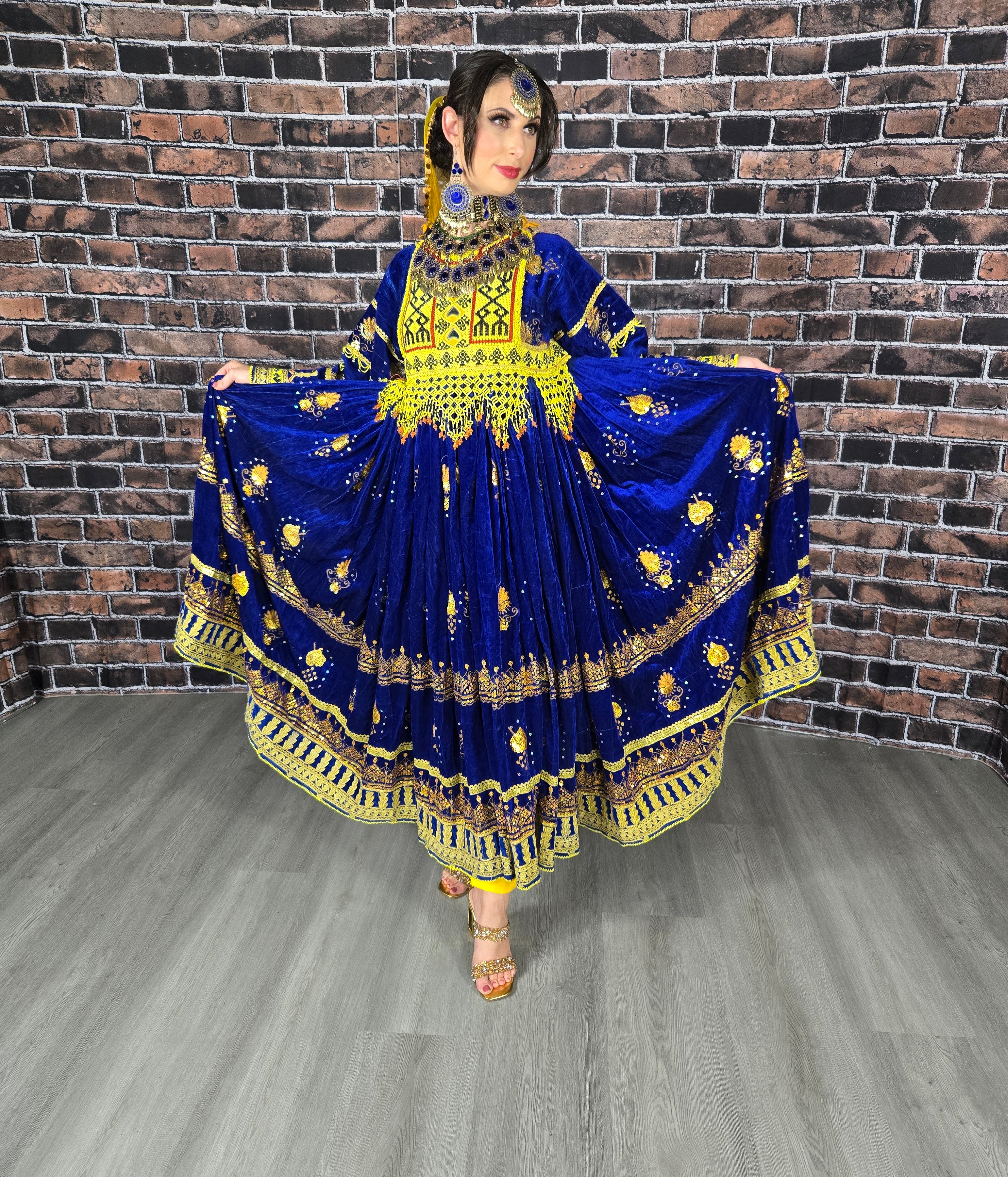 Blue Zari Bakhmal Dress