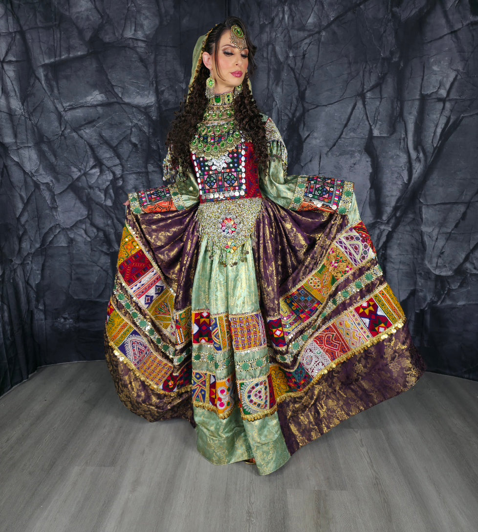 Pista/Purple Banaras Dress