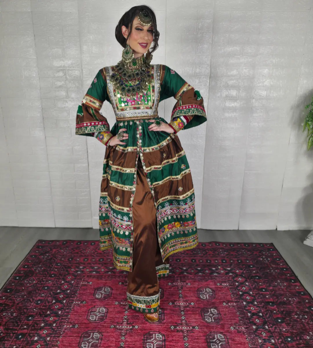 Brown/Green Split Dress