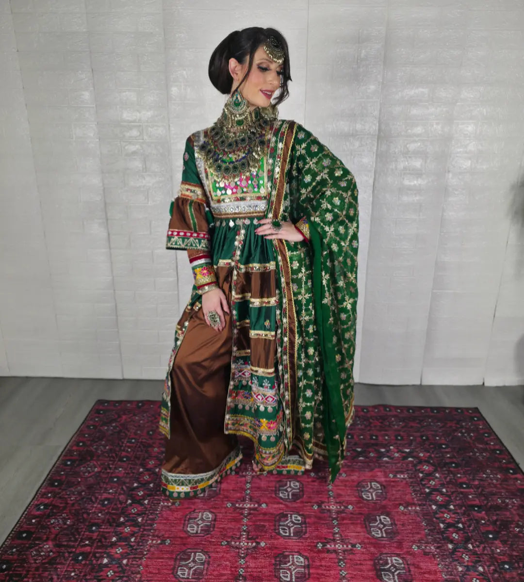 Brown/Green Split Dress