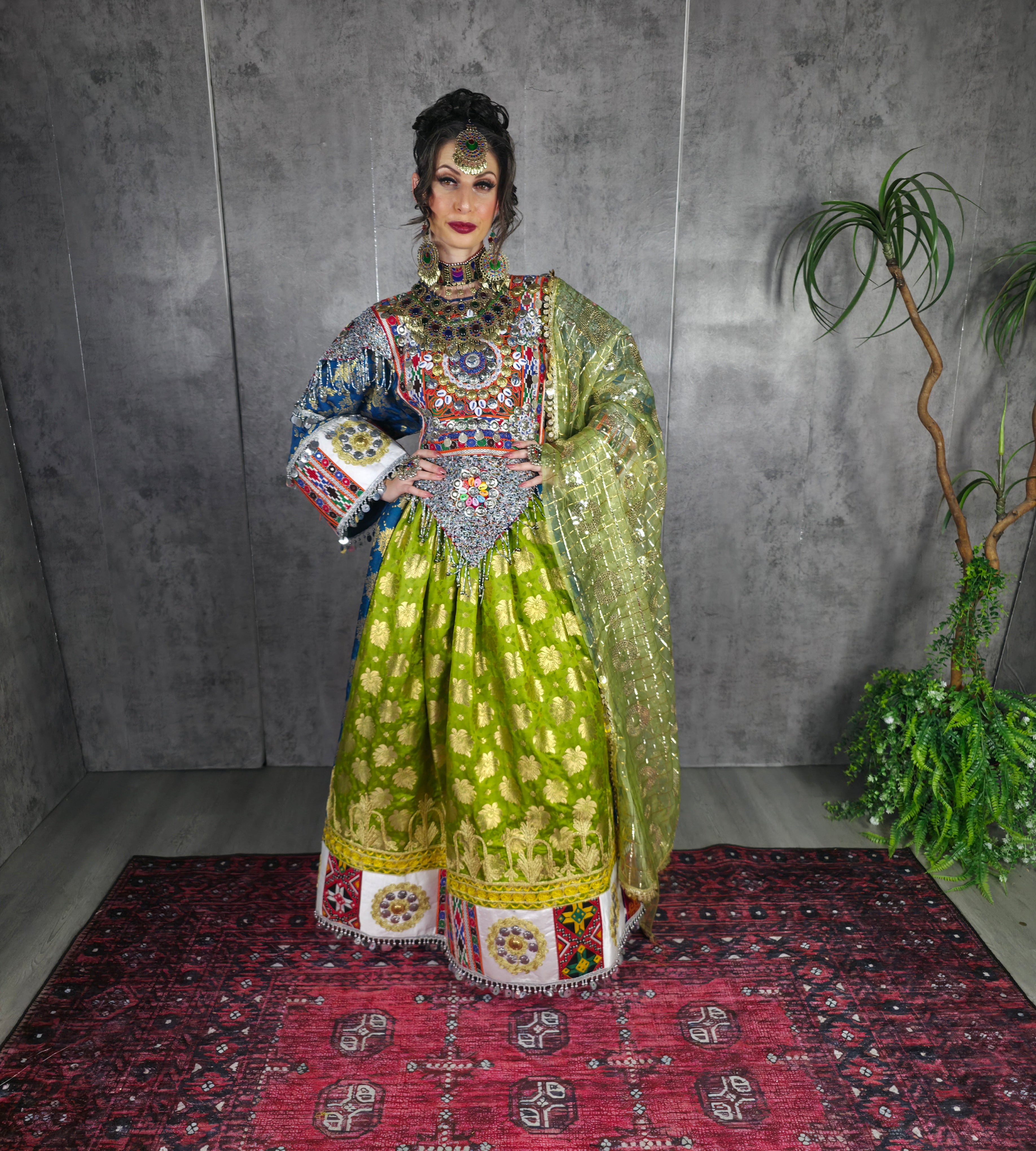 Pista/Blue Banaras Dress