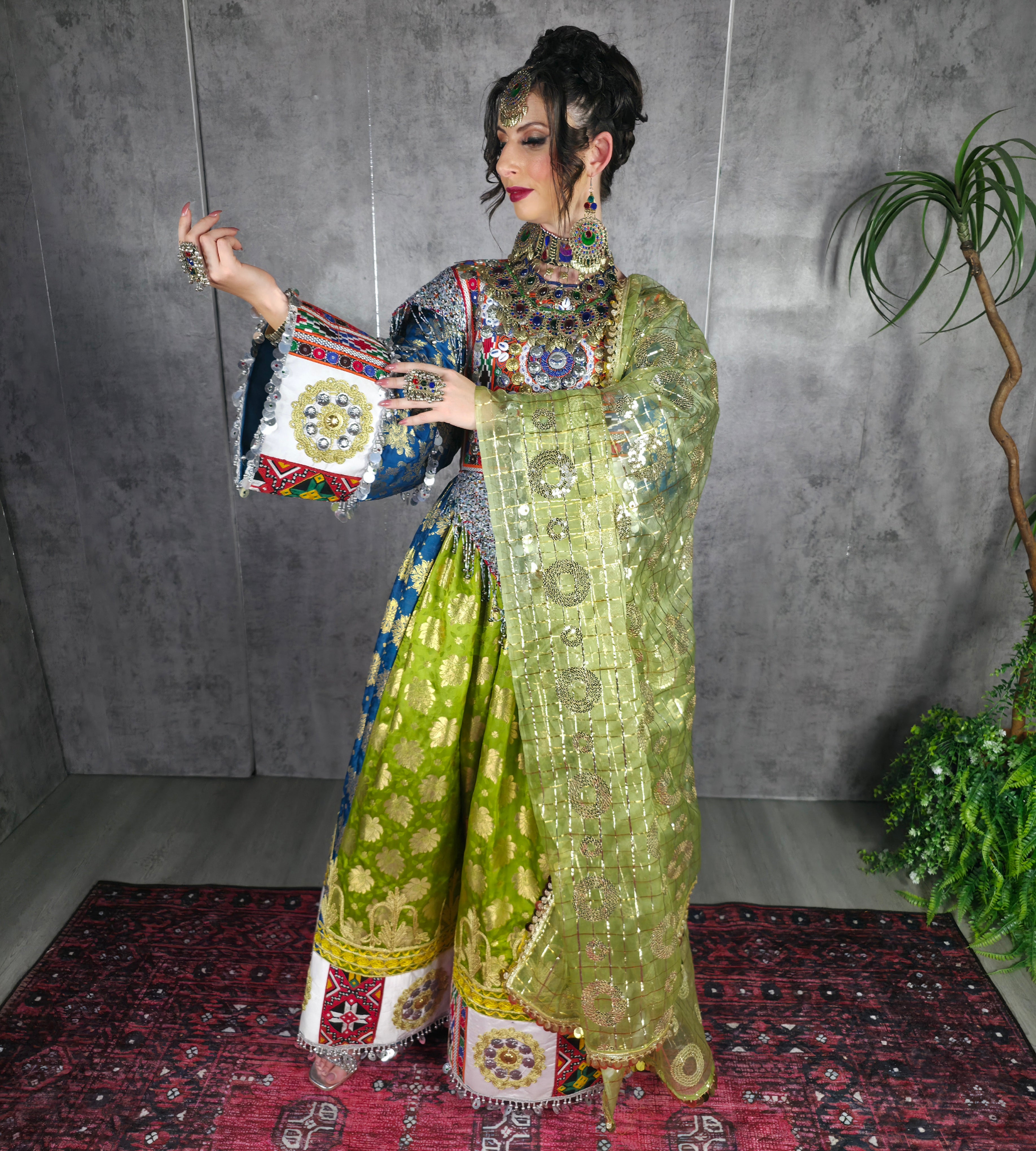 Pista/Blue Banaras Dress