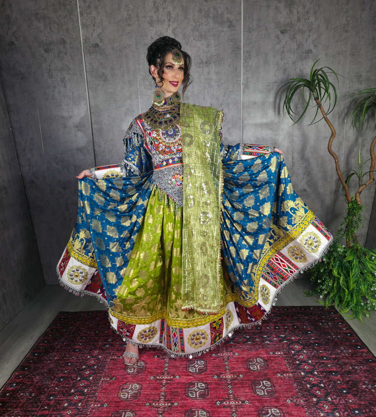 Pista/Blue Banaras Dress