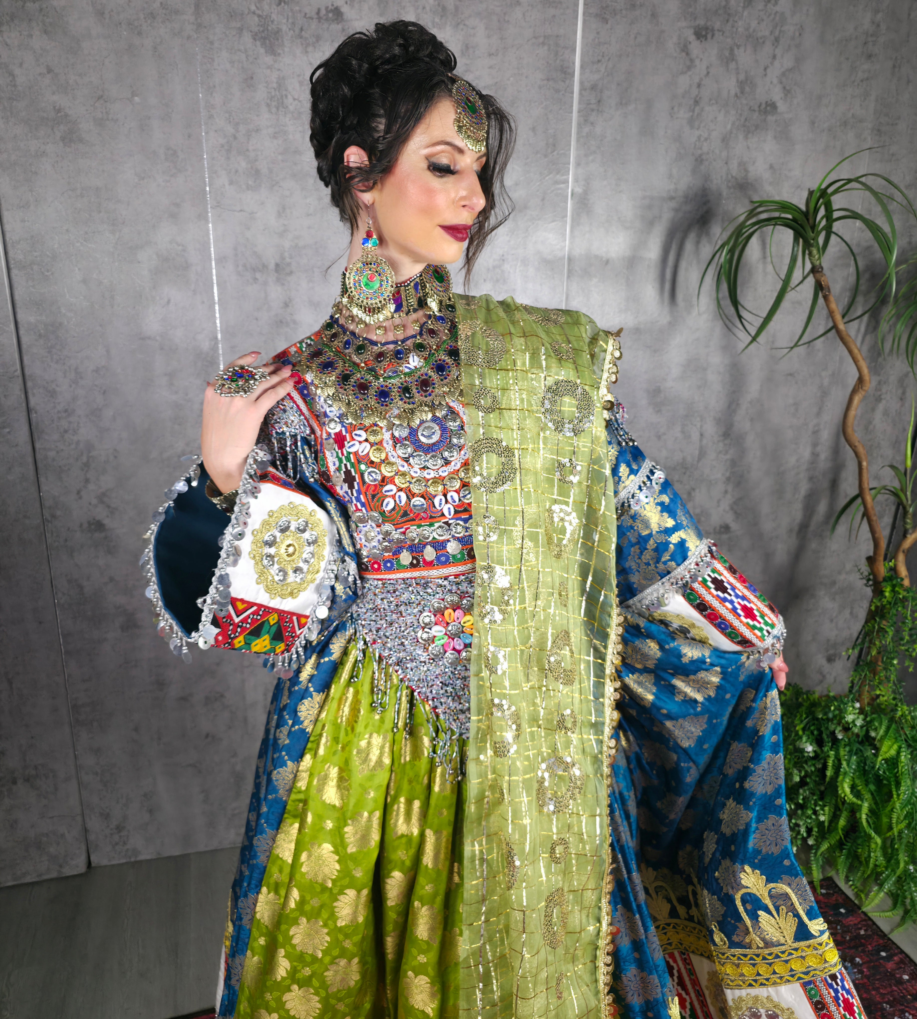 Pista/Blue Banaras Dress