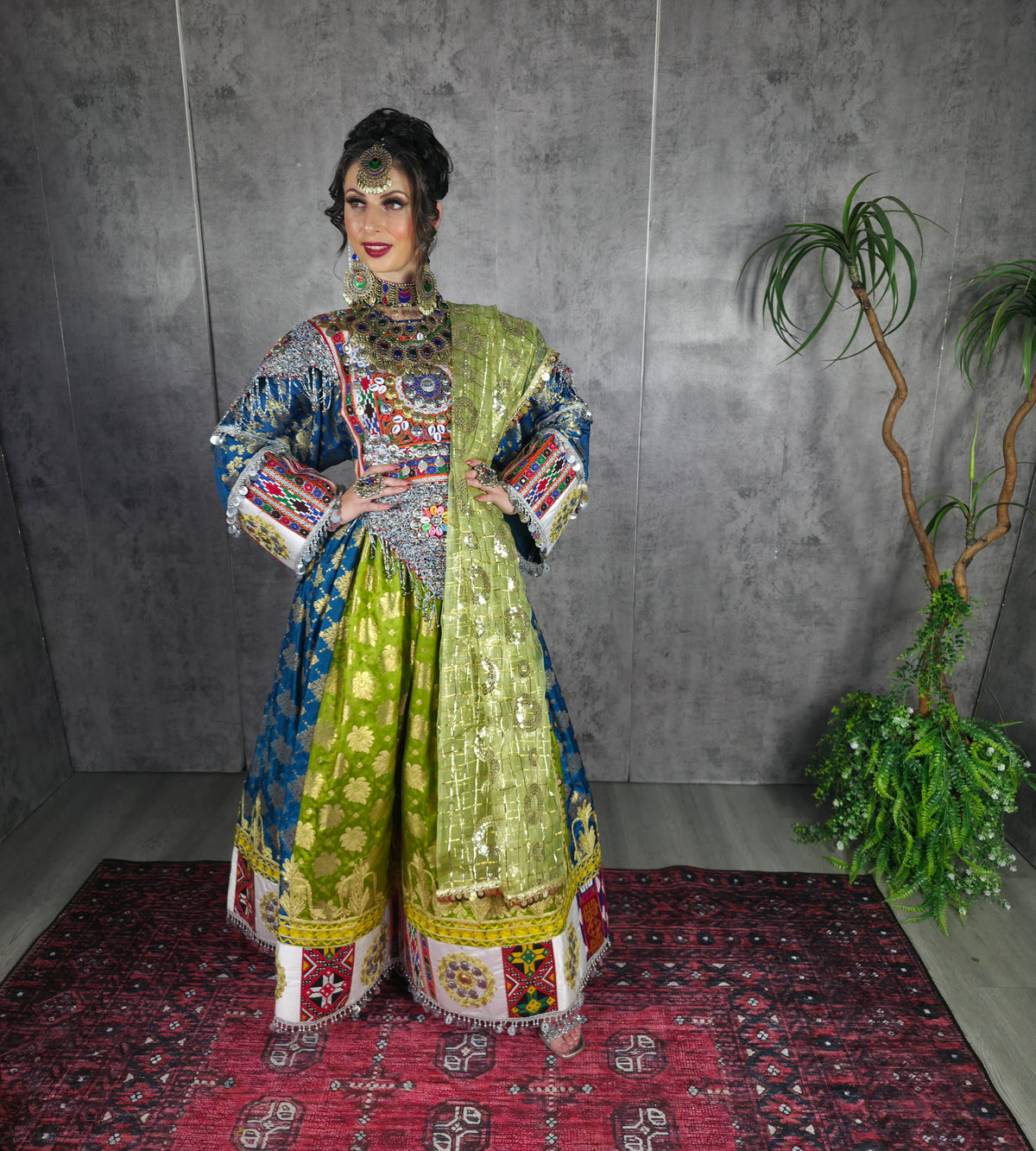 Pista/Blue Banaras Dress