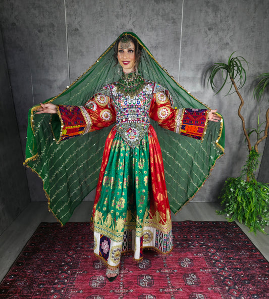 Red/Green Banaras Dress