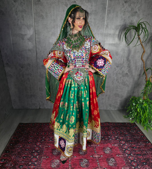 Red/Green Banaras Dress