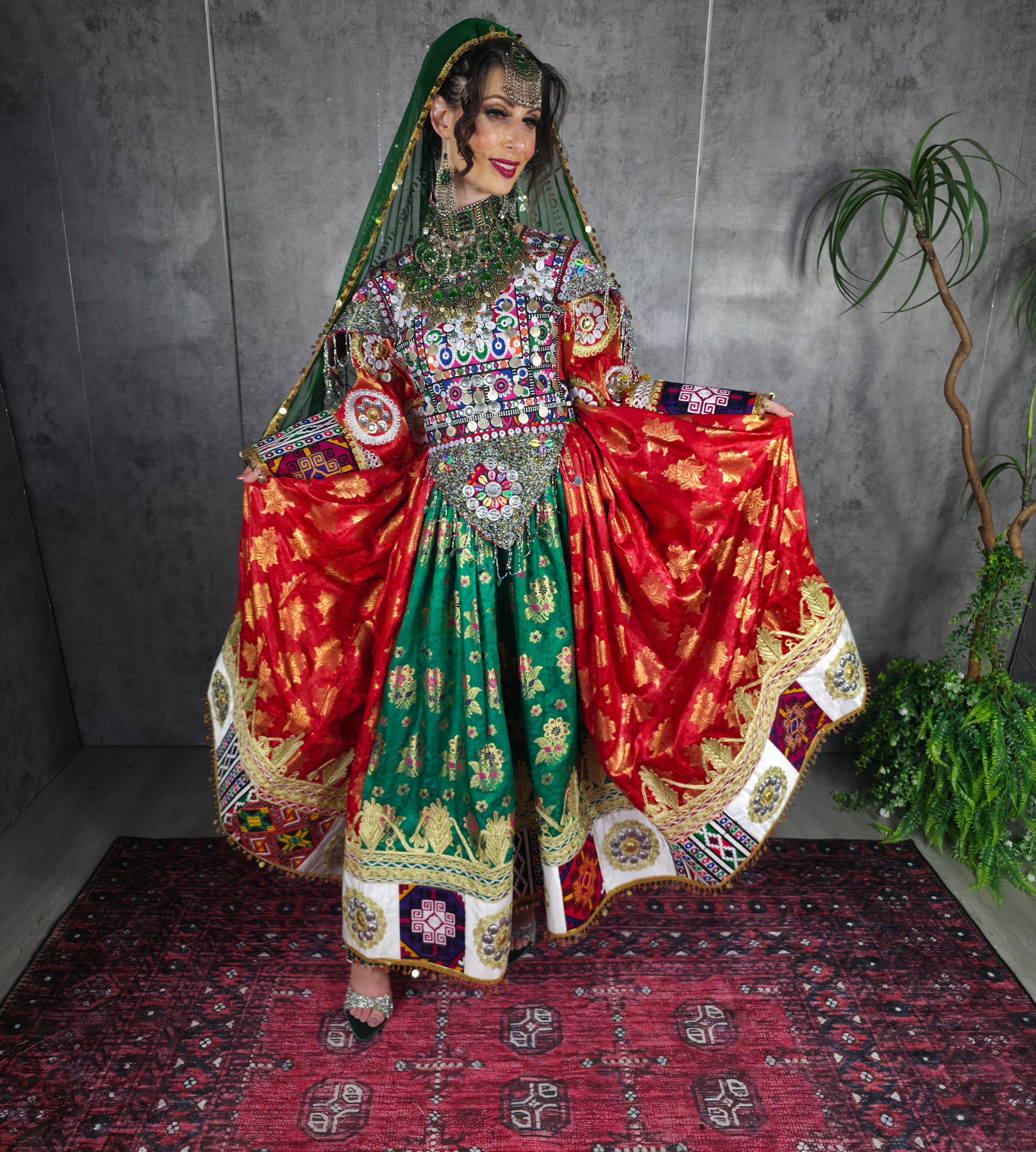 Red/Green Banaras Dress