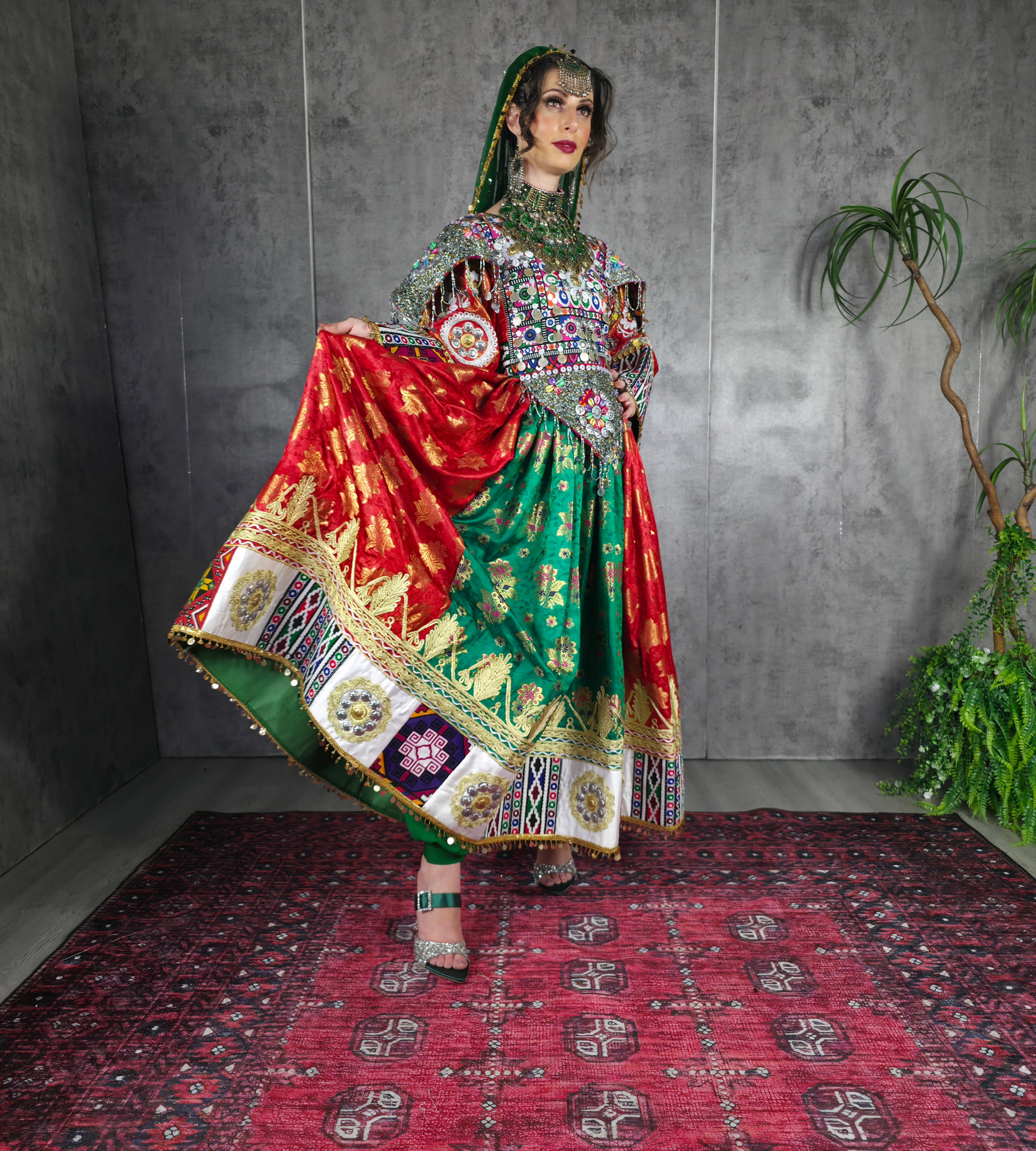 Red/Green Banaras Dress