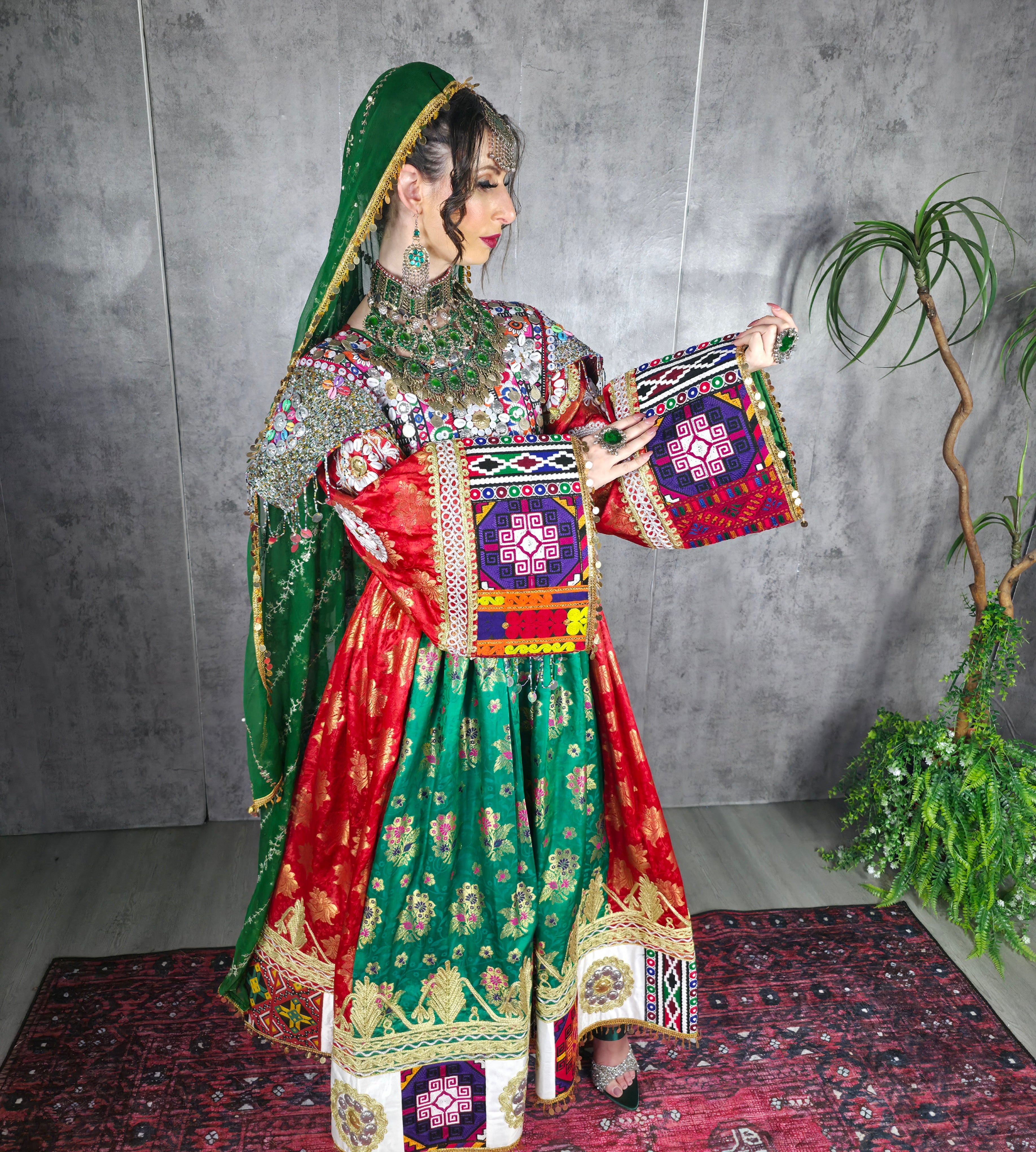 Red/Green Banaras Dress
