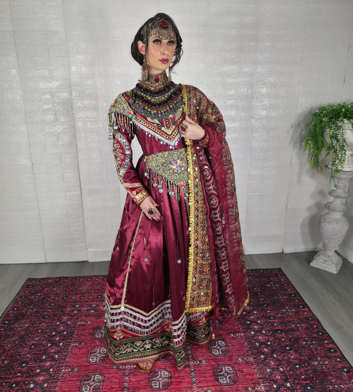 Maroon Satin Dress