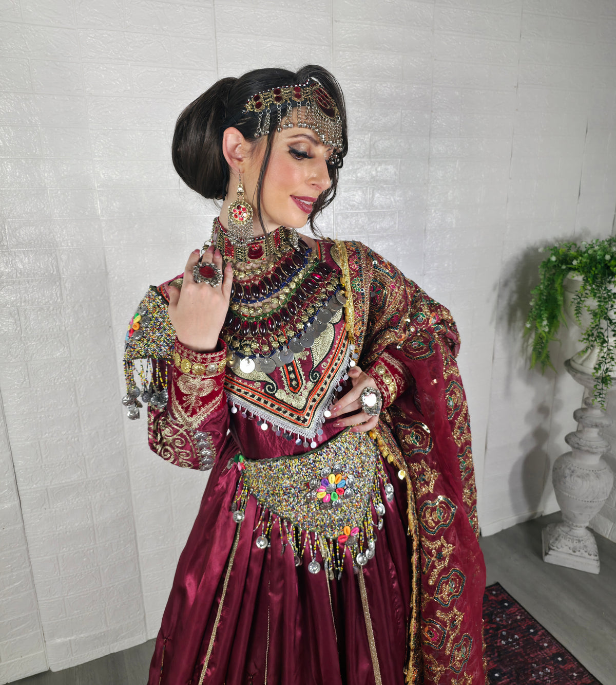 Maroon Satin Dress