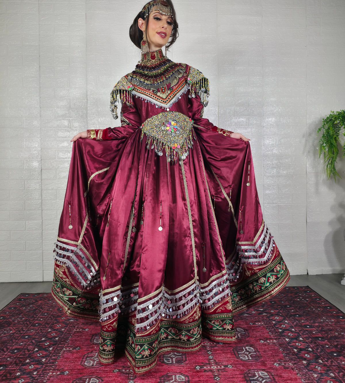 Maroon Satin Dress
