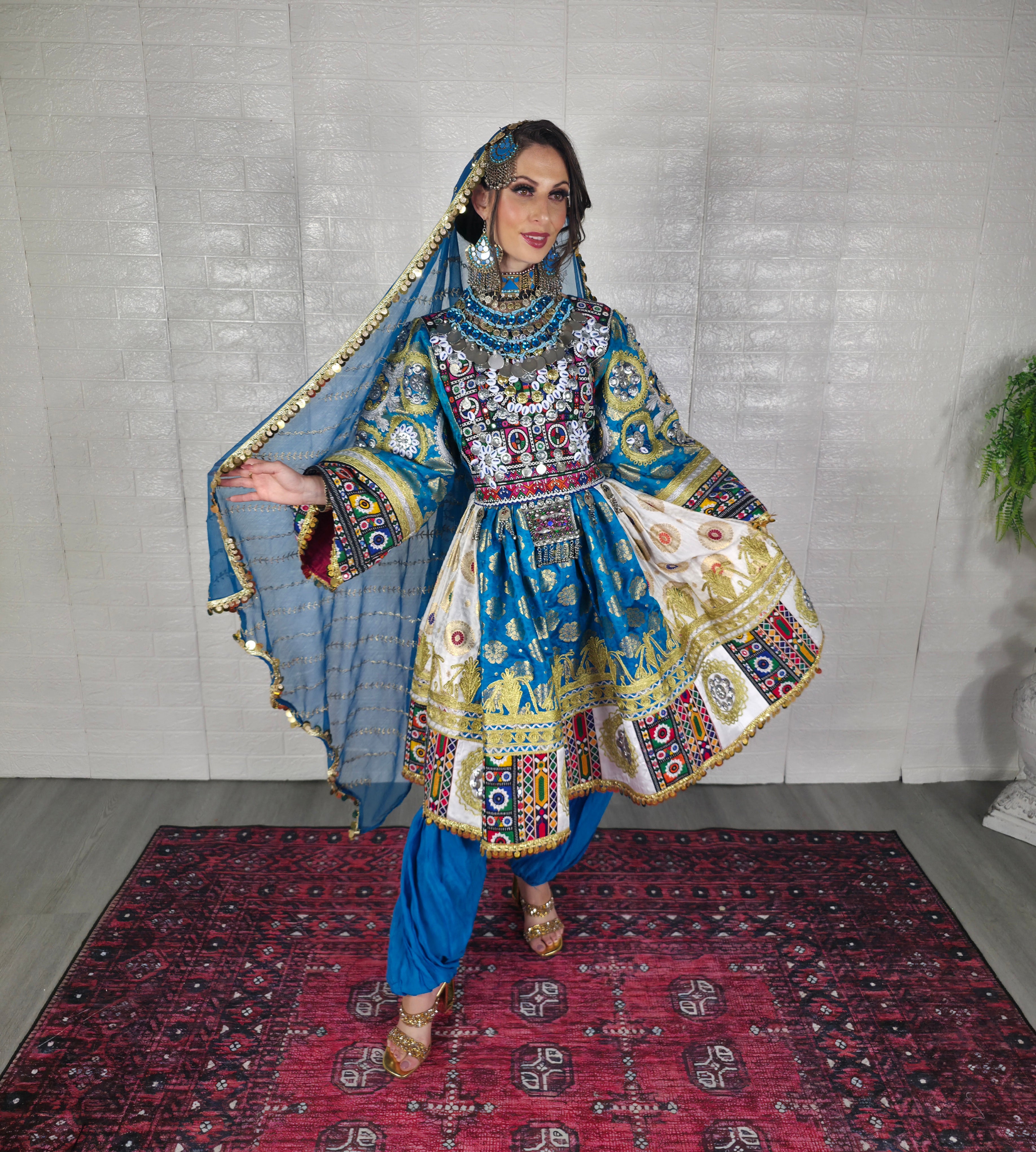 Blue/Beige Plate Dress