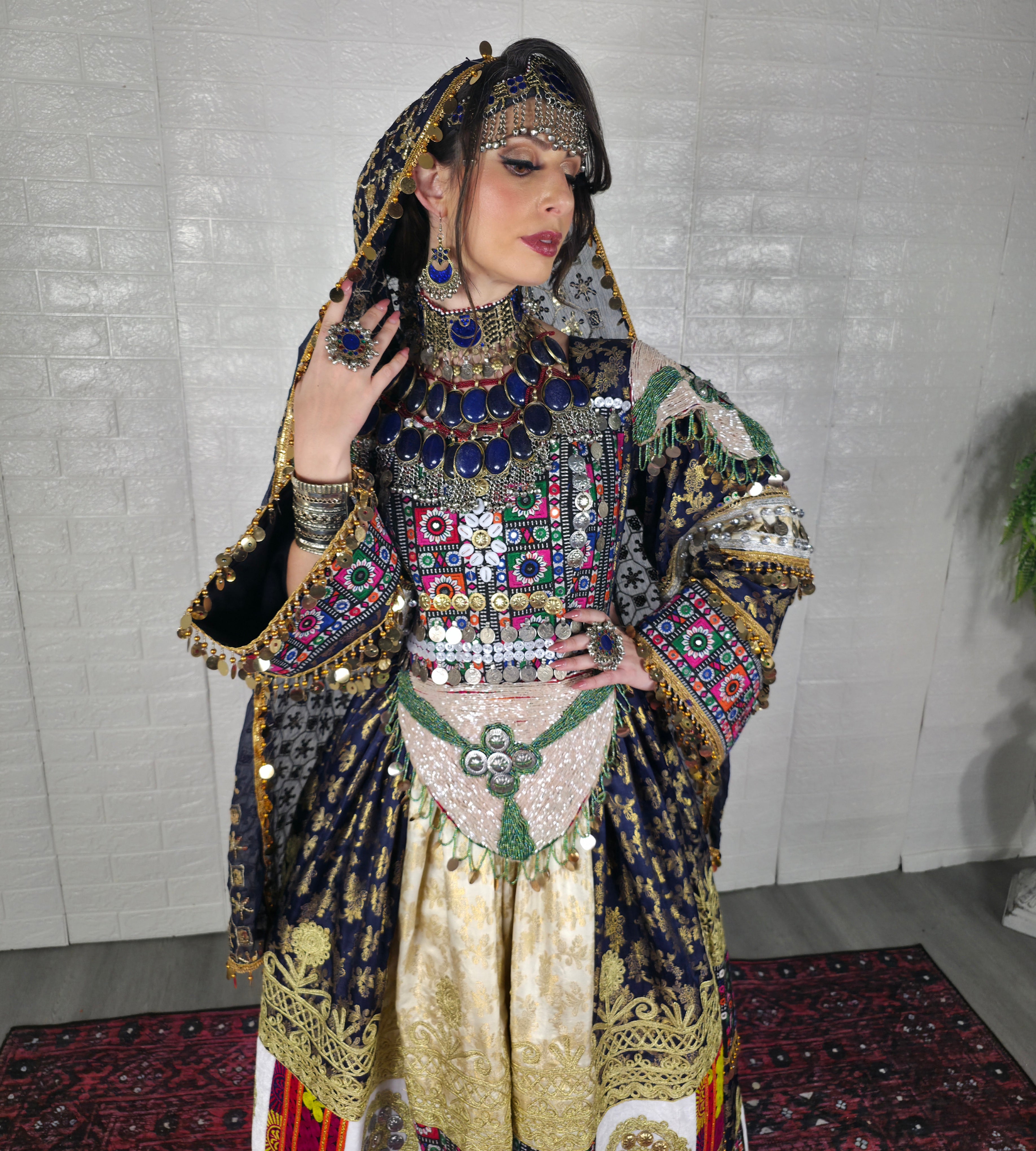 Navy/Beige Banaras Dress