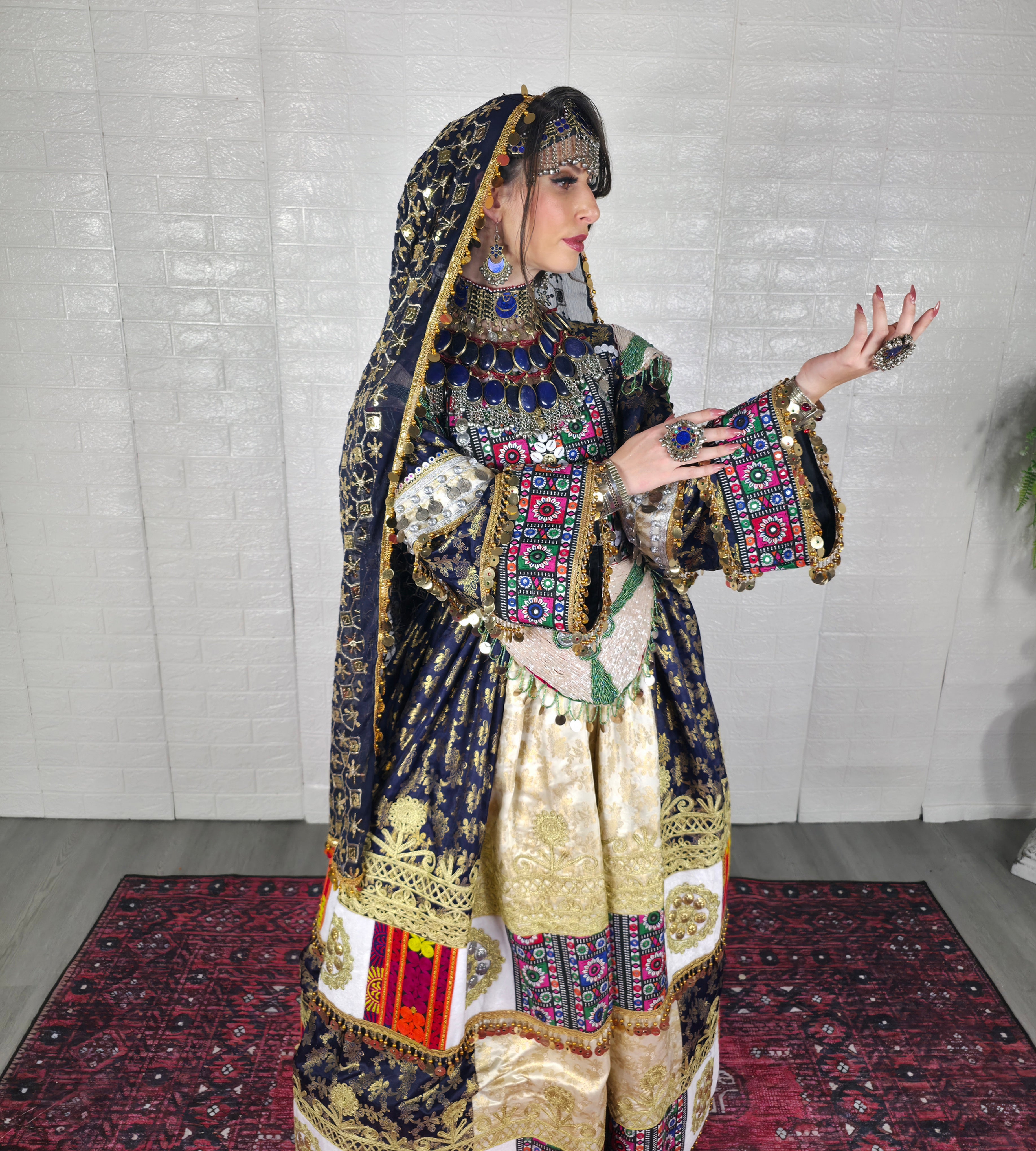 Navy/Beige Banaras Dress