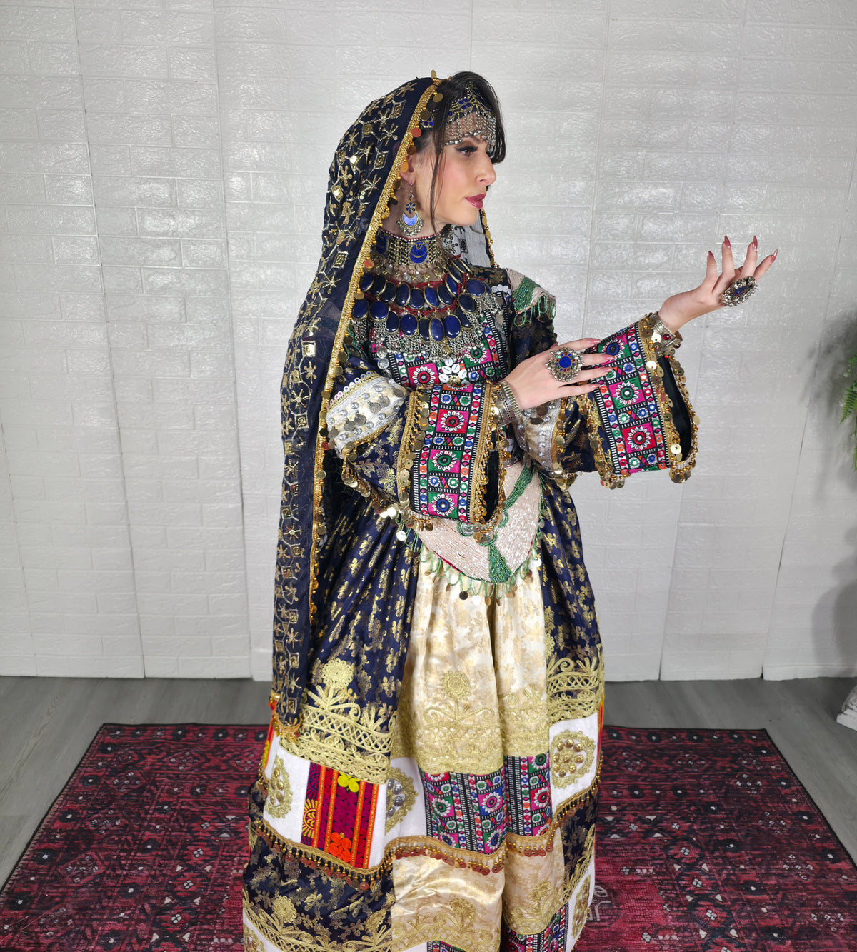 Navy/Beige Banaras Dress