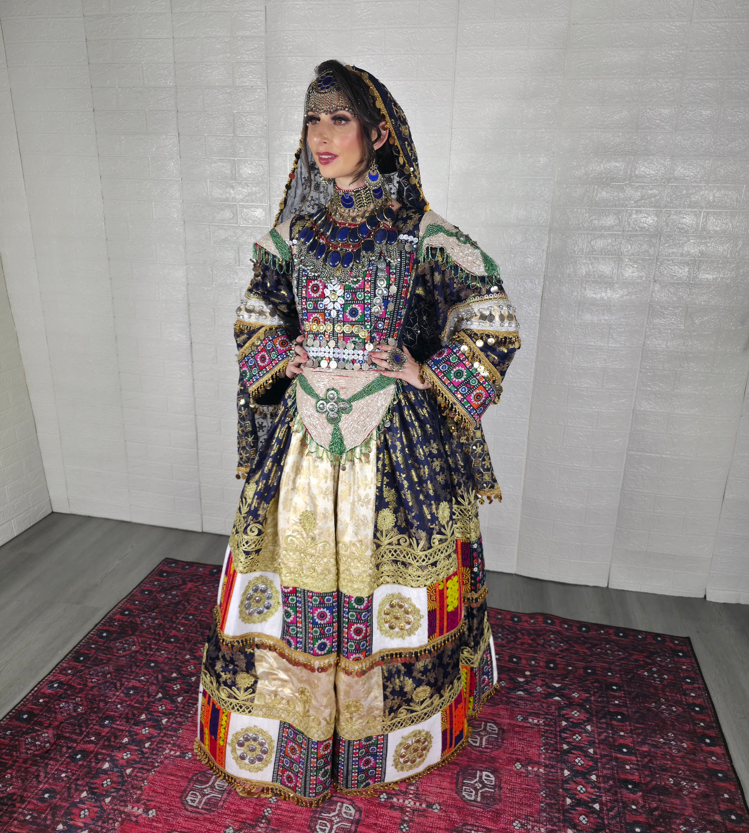 Navy/Beige Banaras Dress