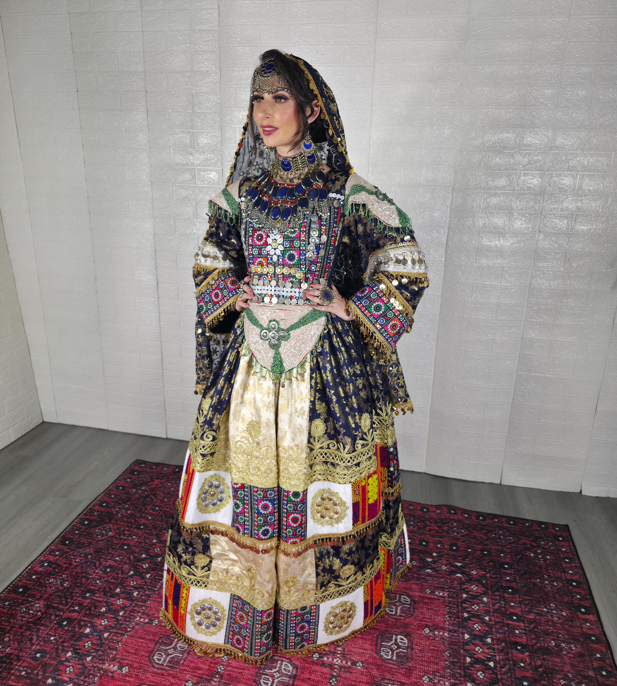 Navy/Beige Banaras Dress
