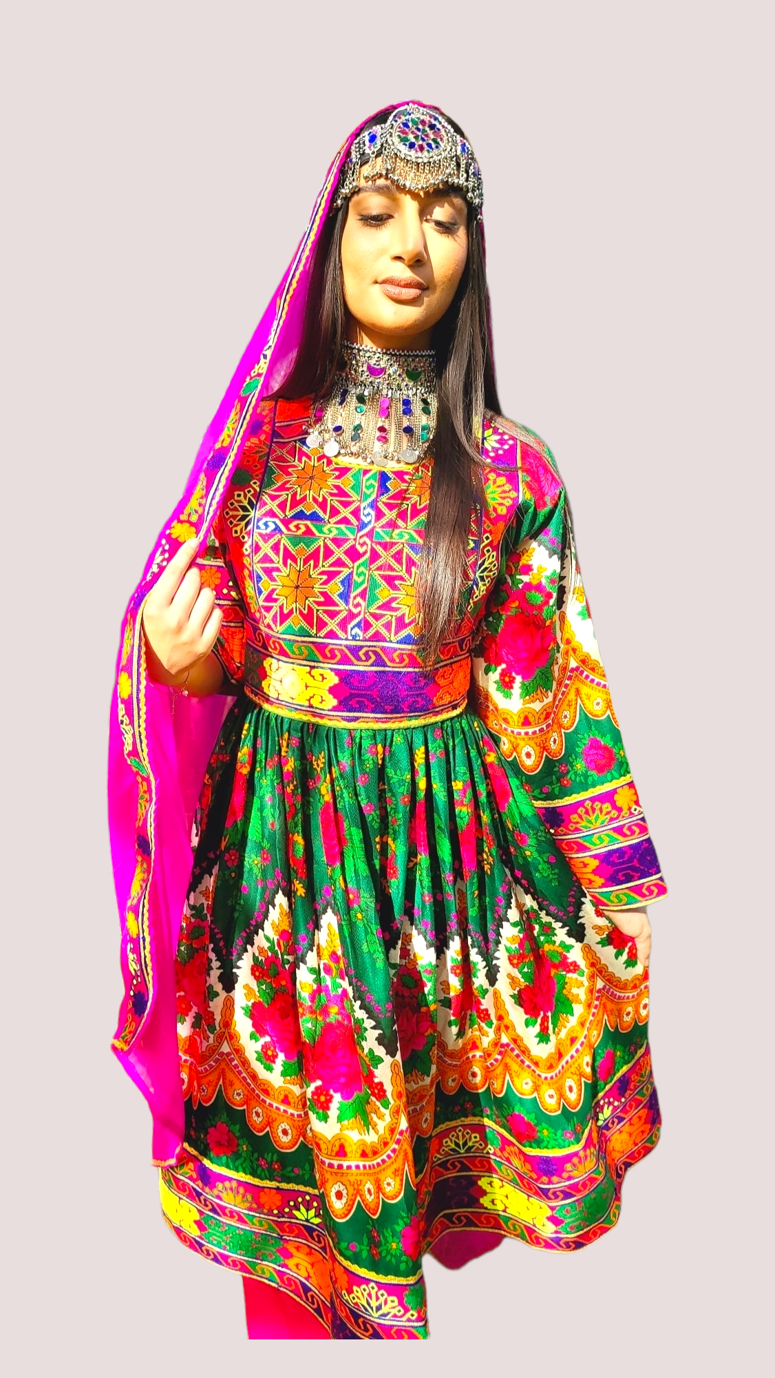 Green Floral Afghan Dress