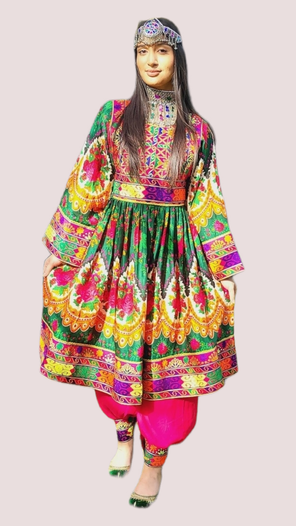 Green Floral Afghan Dress