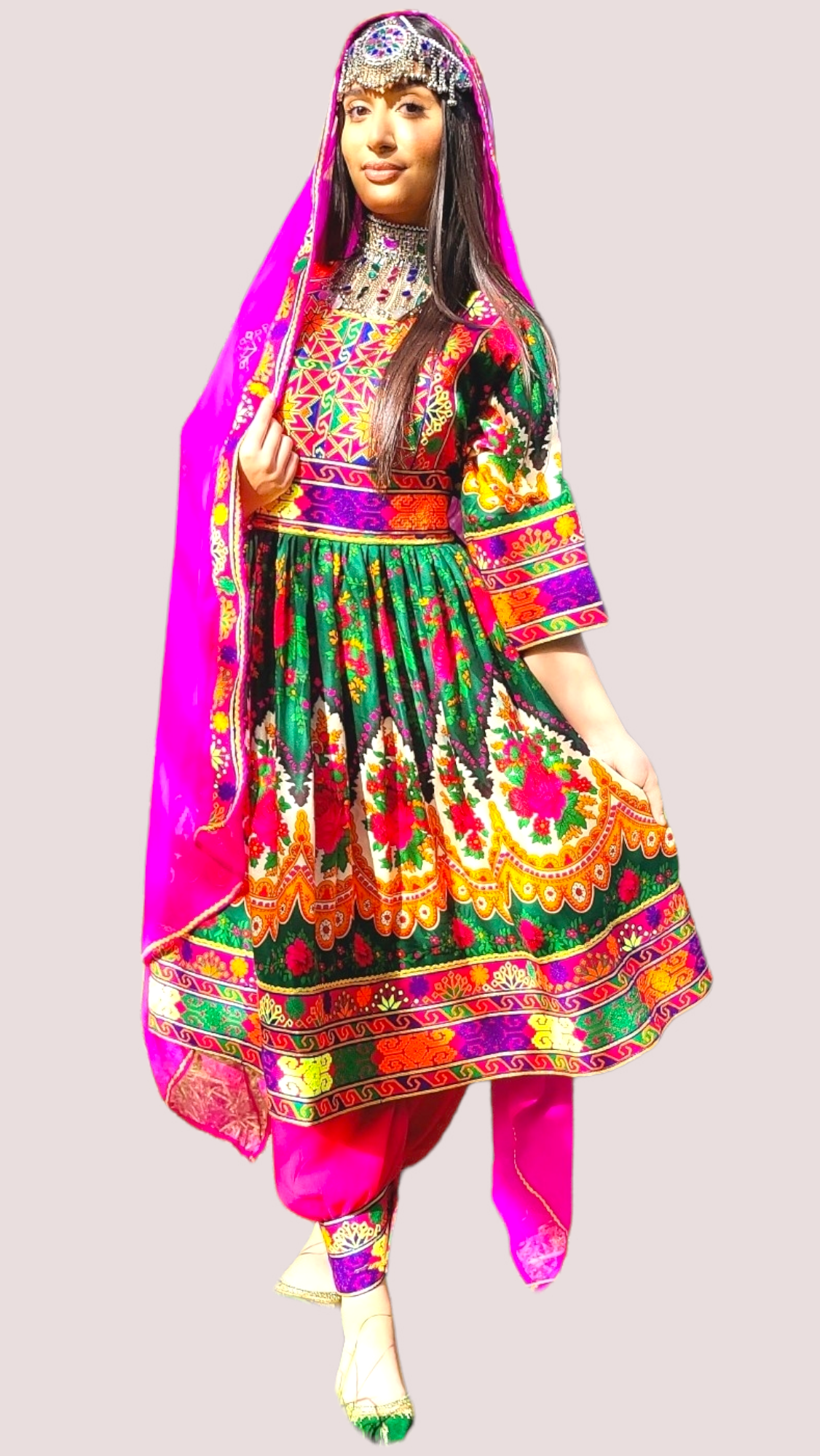 Green Floral Afghan Dress