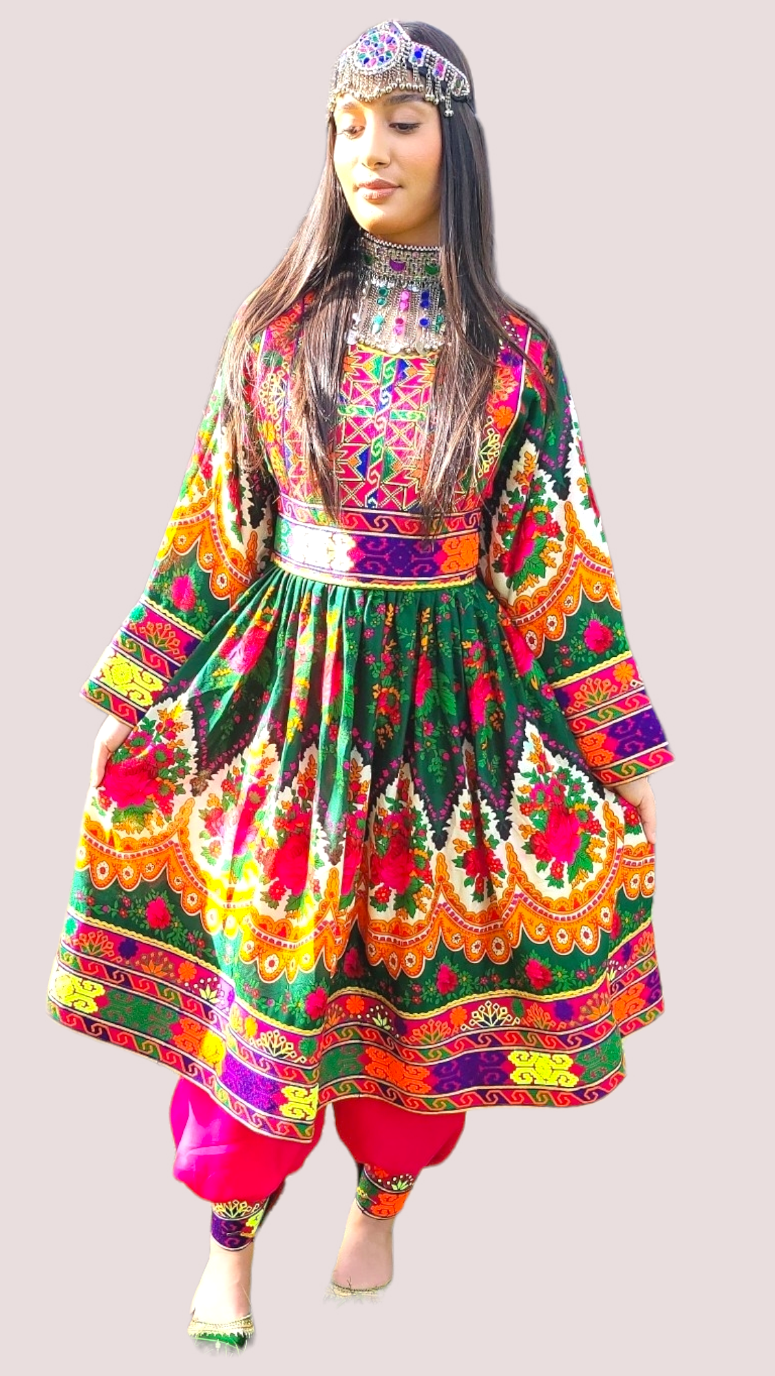 Green Floral Afghan Dress