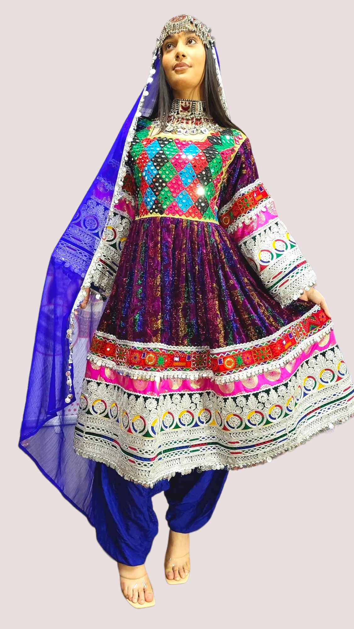 Purple Zari Velvet Kuchi Dress