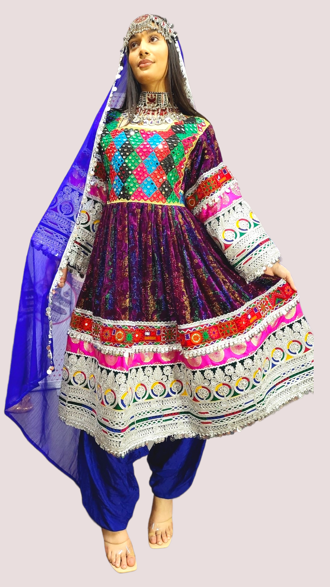 Purple Zari Velvet Kuchi Dress